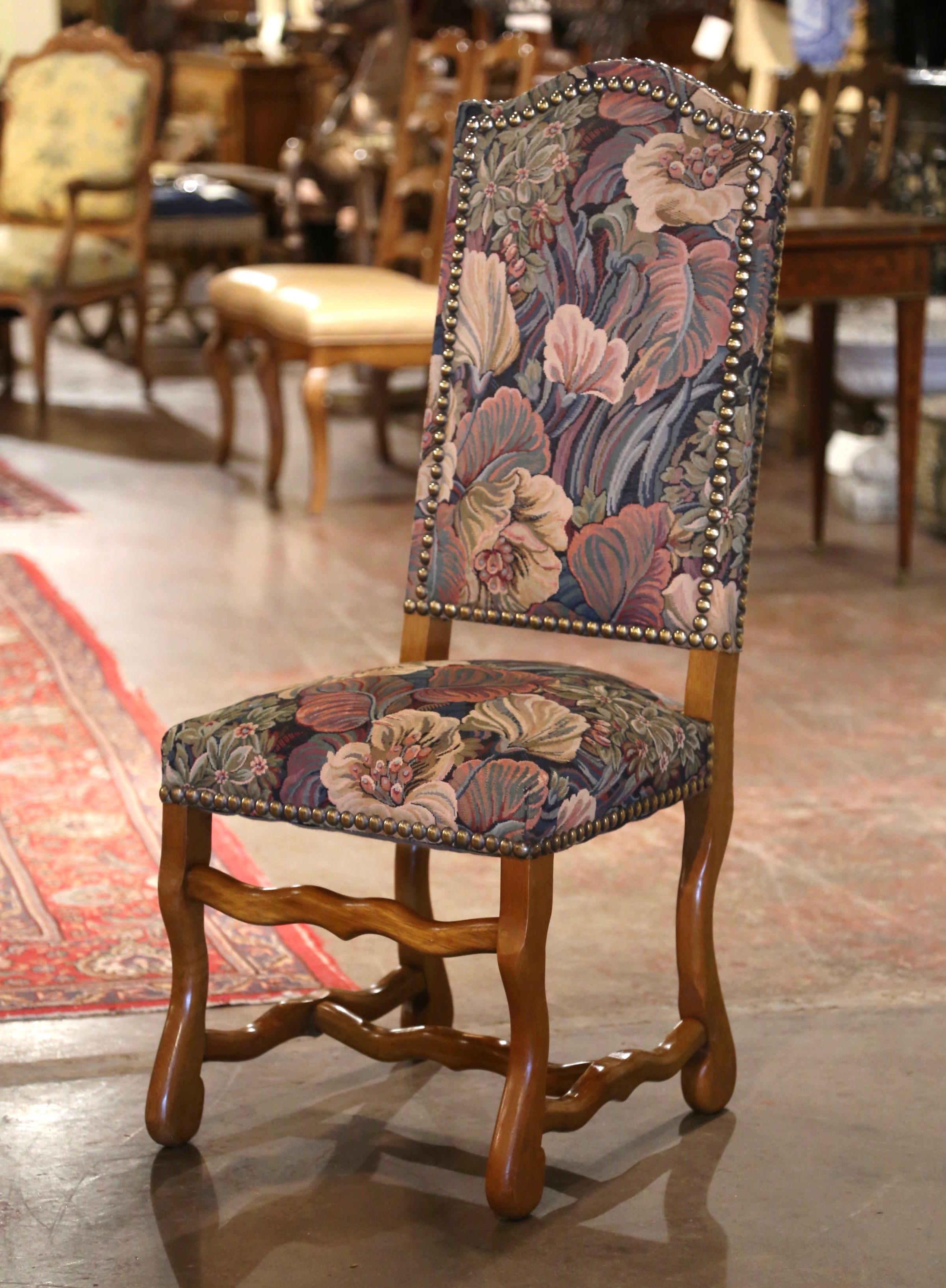 Ensemble de 6 chaises de salle à manger vintage françaises en peau de mouton sculptée avec tapisserie en vente 2