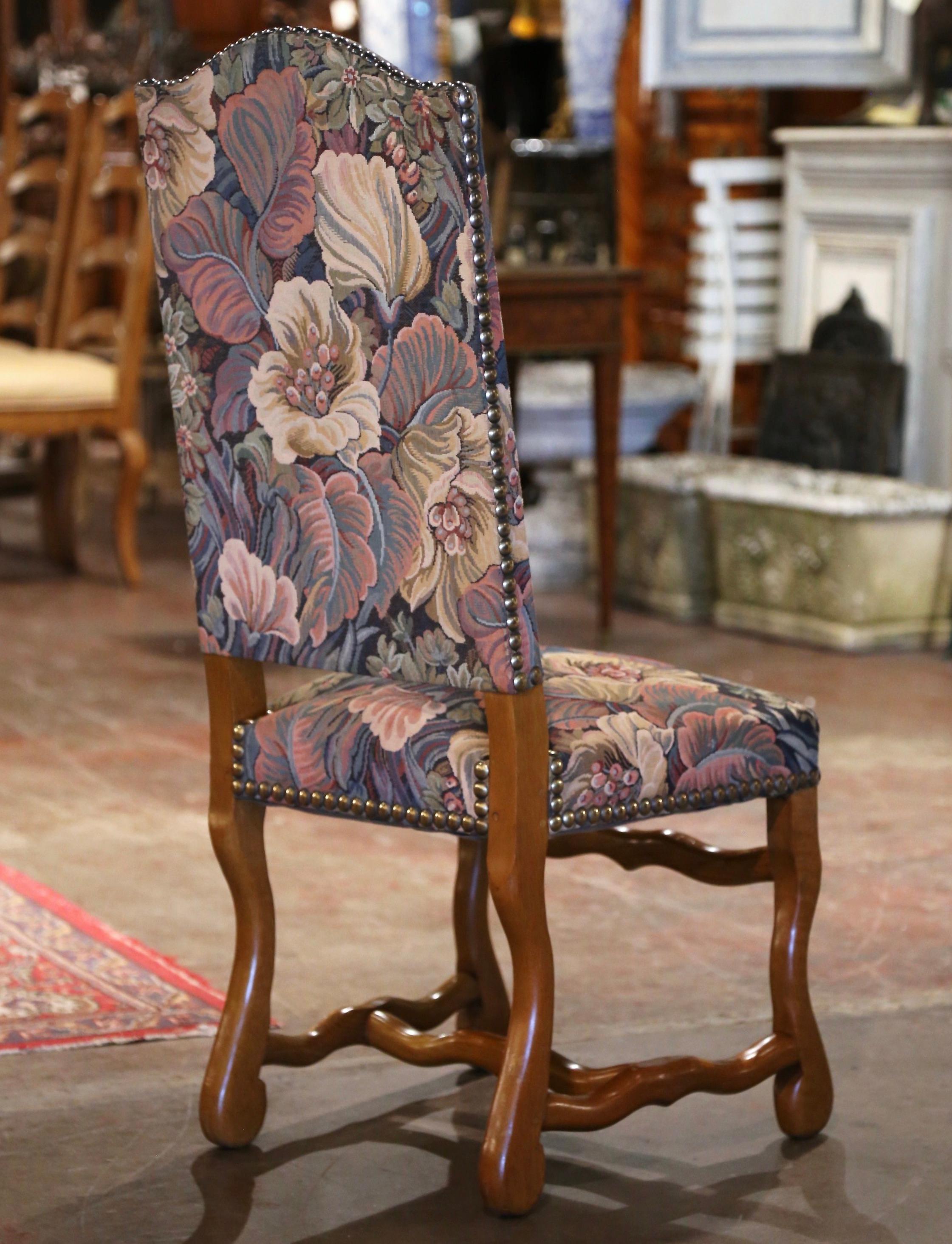 Ensemble de 6 chaises de salle à manger vintage françaises en peau de mouton sculptée avec tapisserie en vente 5
