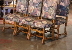Set of 6 Vintage French Carved Sheep Bone Dining Chairs with Tapestry