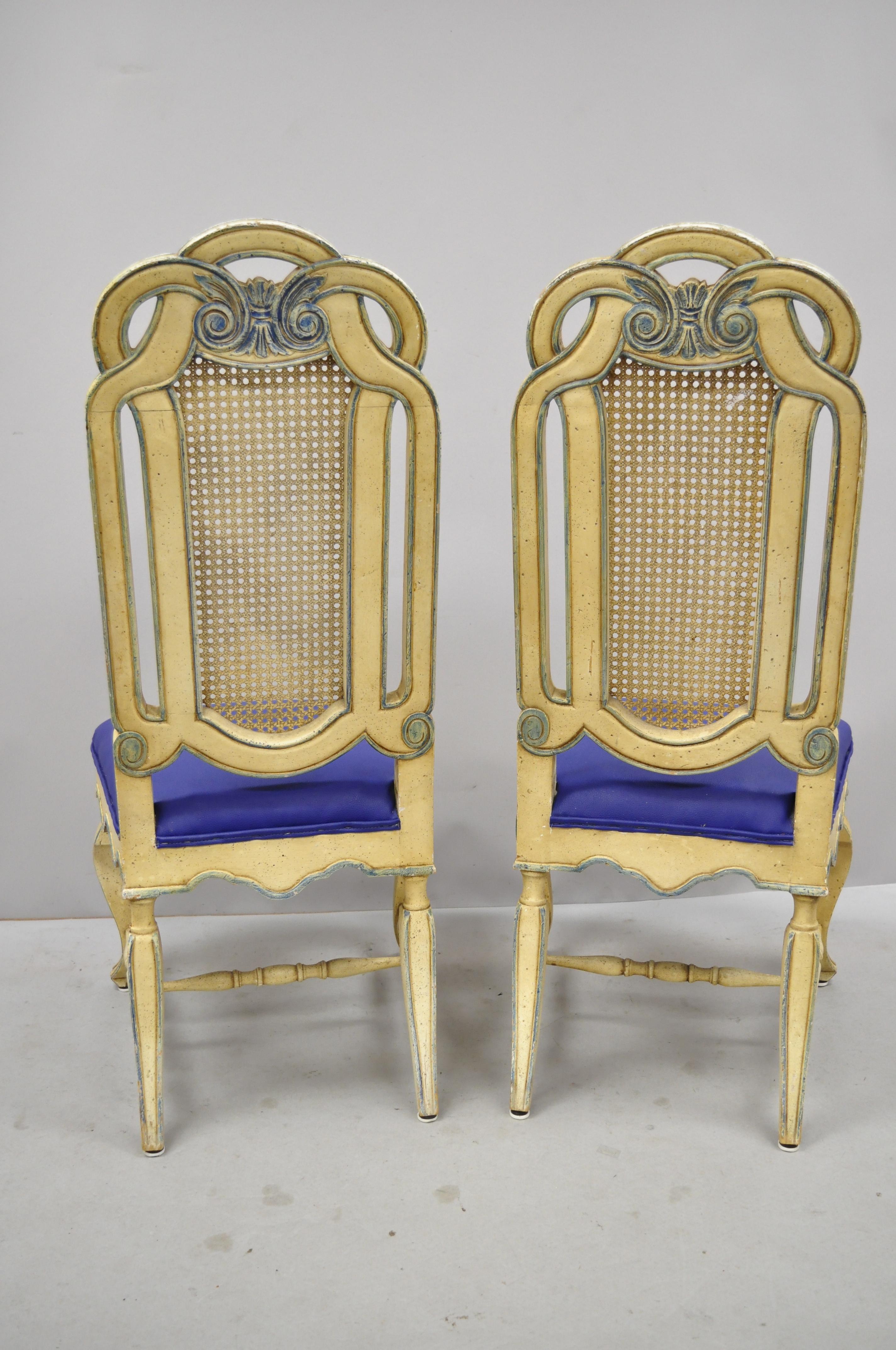 Set of 6 Vintage French Hollywood Regency Style Cane Pretzel Back Dining Chairs For Sale 3