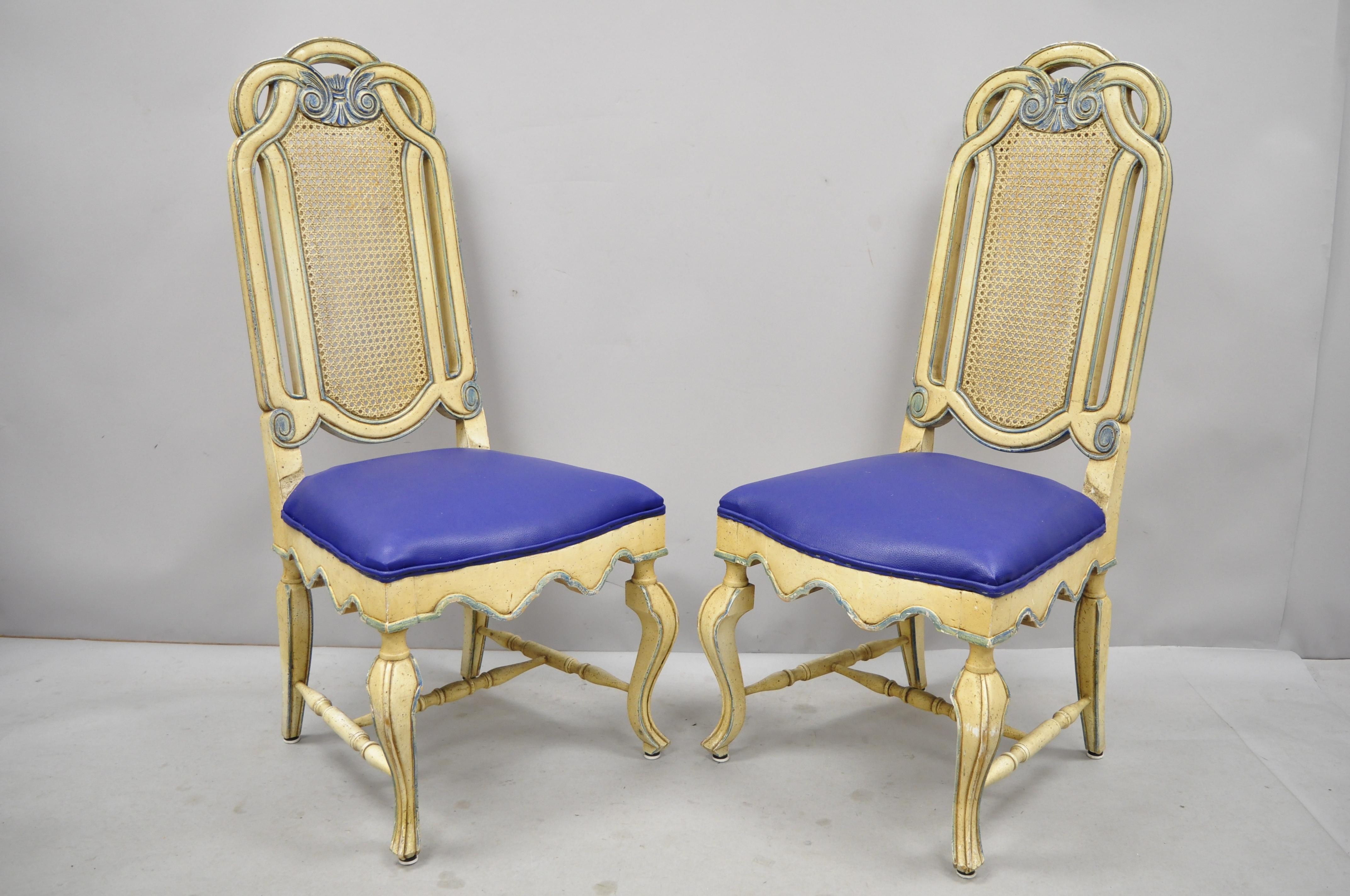 Set of 6 Vintage French Hollywood Regency Style Cane Pretzel Back Dining Chairs For Sale 5