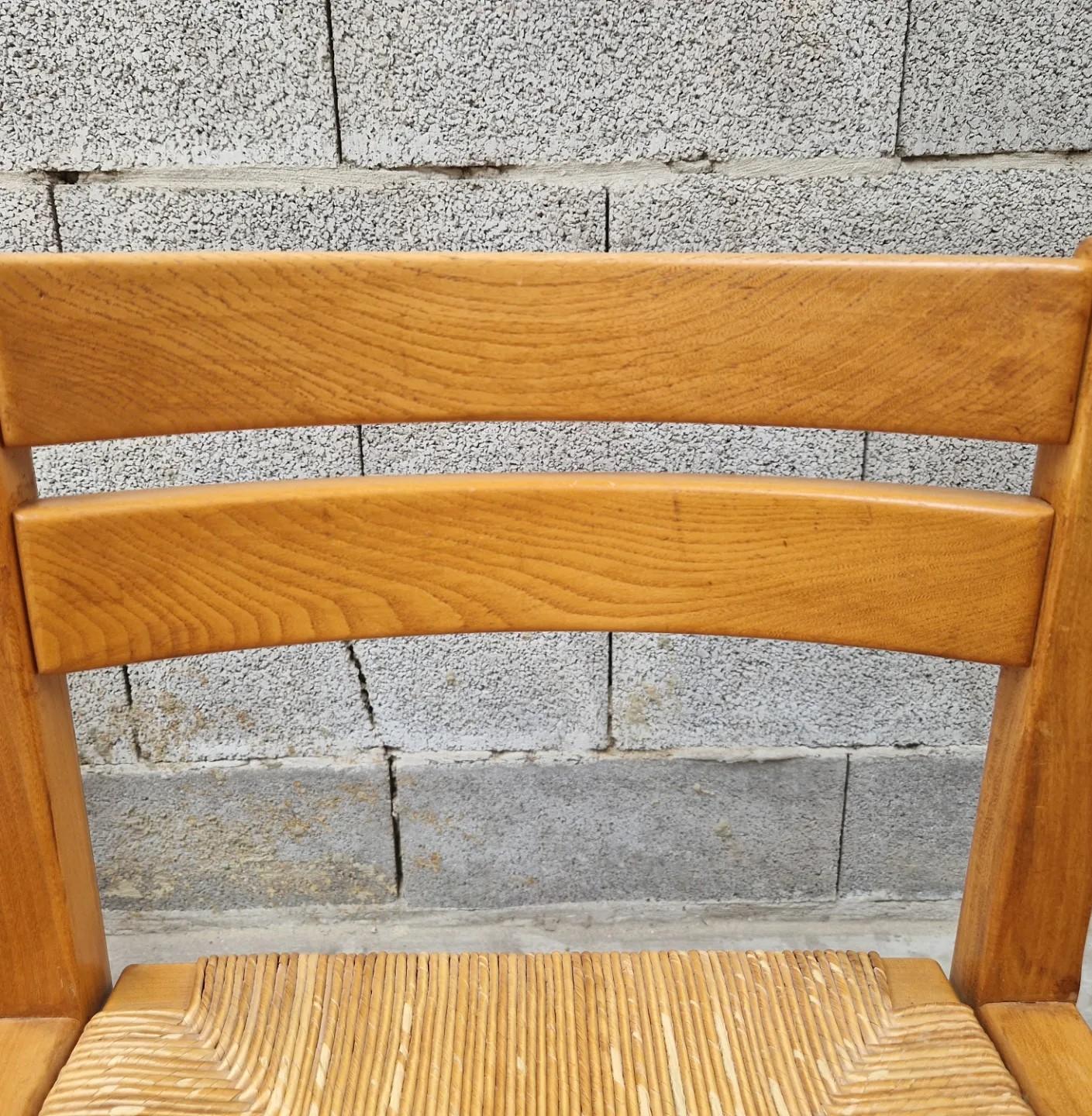 Set of 6 Vintage French Solid Elm and Raw Dining Chairs, Maison Regain