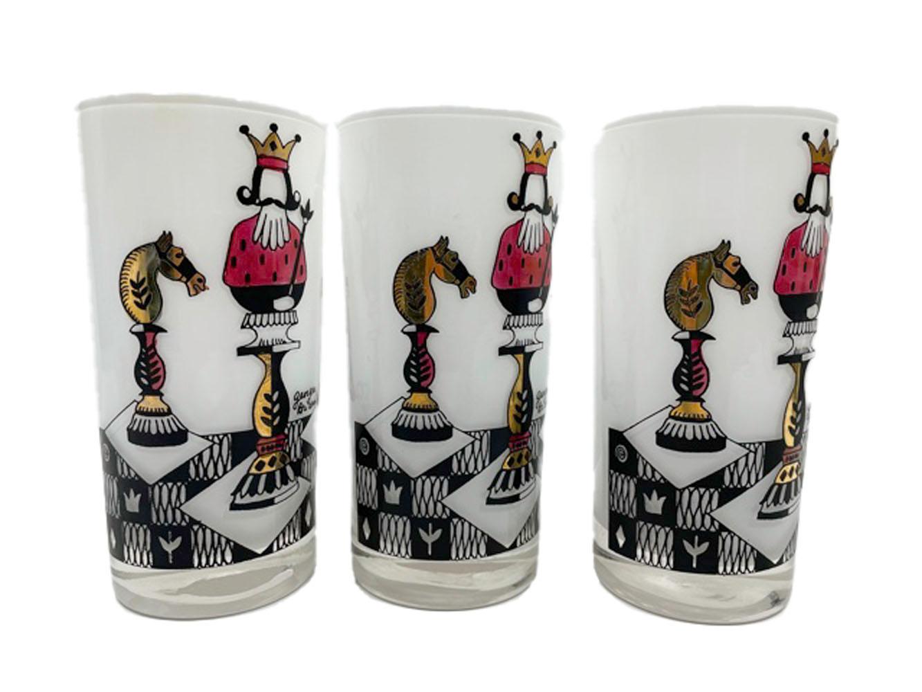 Set of 6 Vintage Georges Briard Chess Themed Highball Glasses In Good Condition In Nantucket, MA