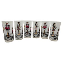 Set of 6 Vintage Georges Briard Chess Themed Highball Glasses