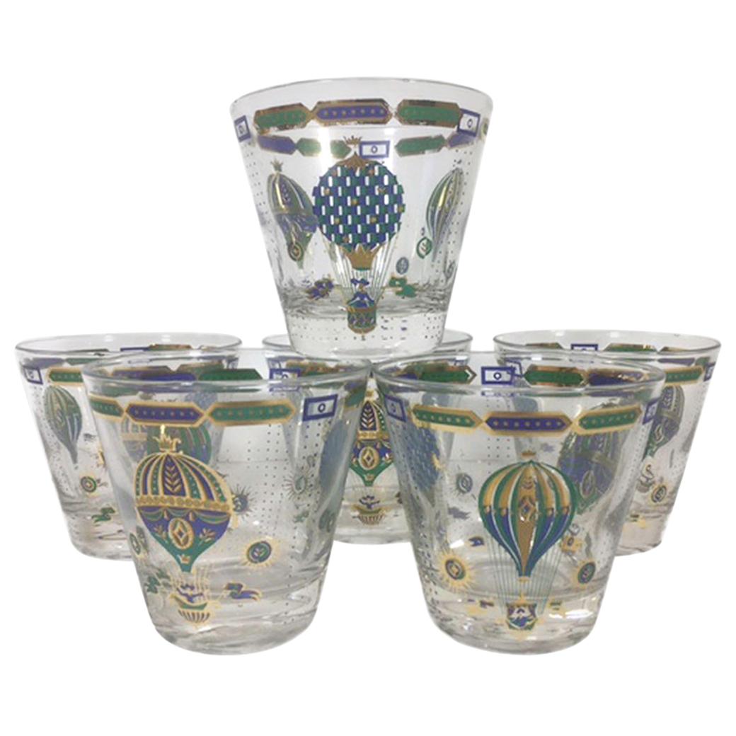 Set of 6 Vintage Georges Briard Old Fashioned Glasses in the Fancy Free Pattern