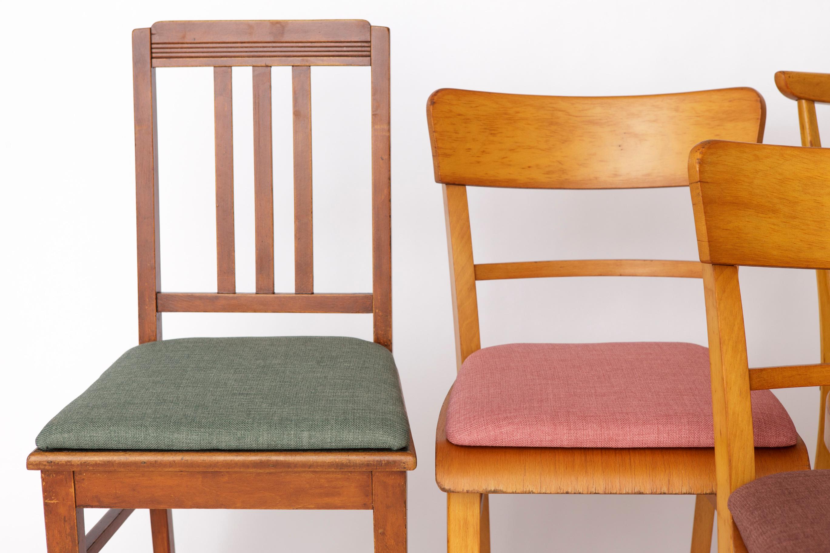 Juego de 6 sillas de comedor alemanas vintage, años 50-1960  Marcos de Madera de Haya Moderno de mediados de siglo en venta