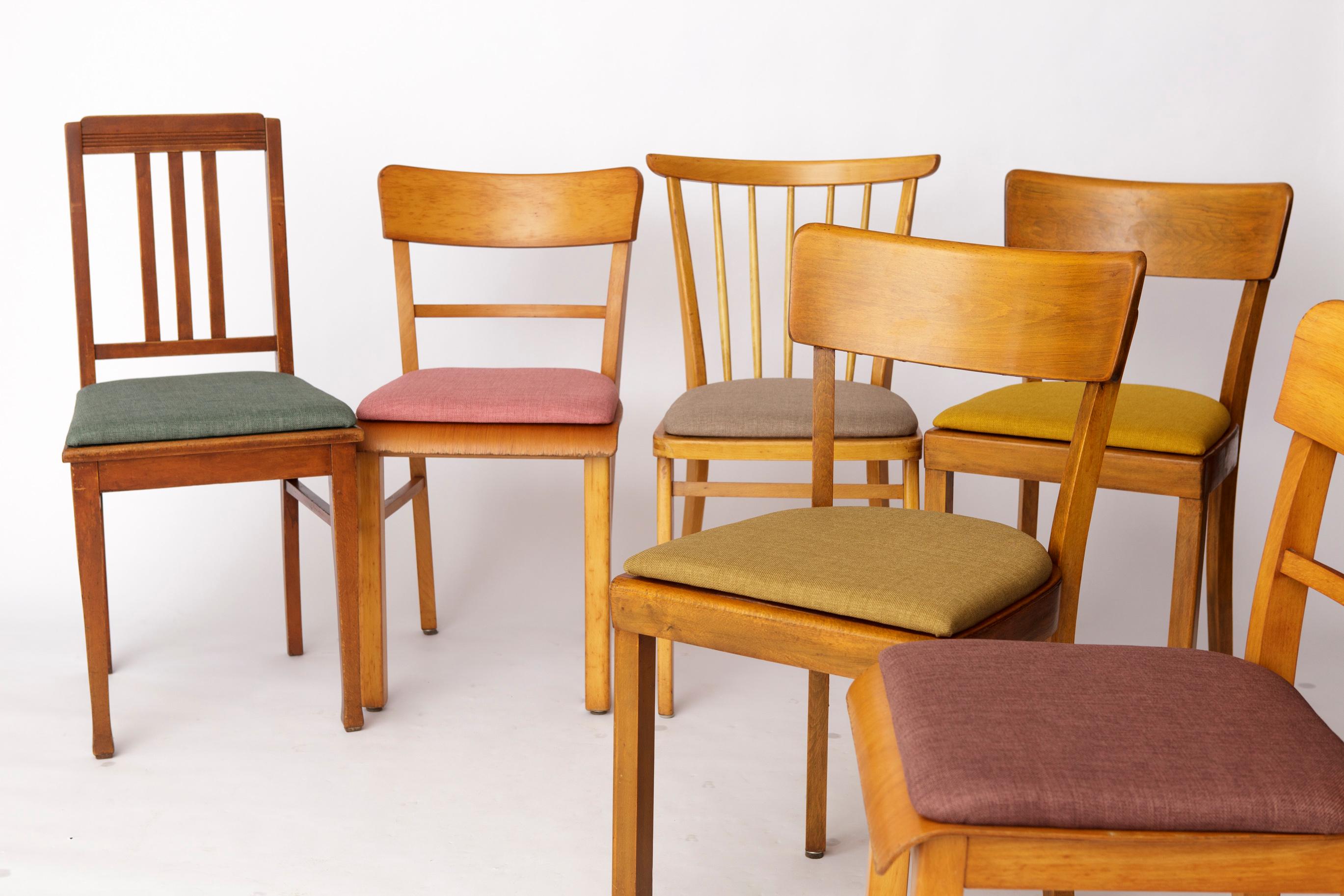Juego de 6 sillas de comedor alemanas vintage, años 50-1960  Marcos de Madera de Haya en venta 1