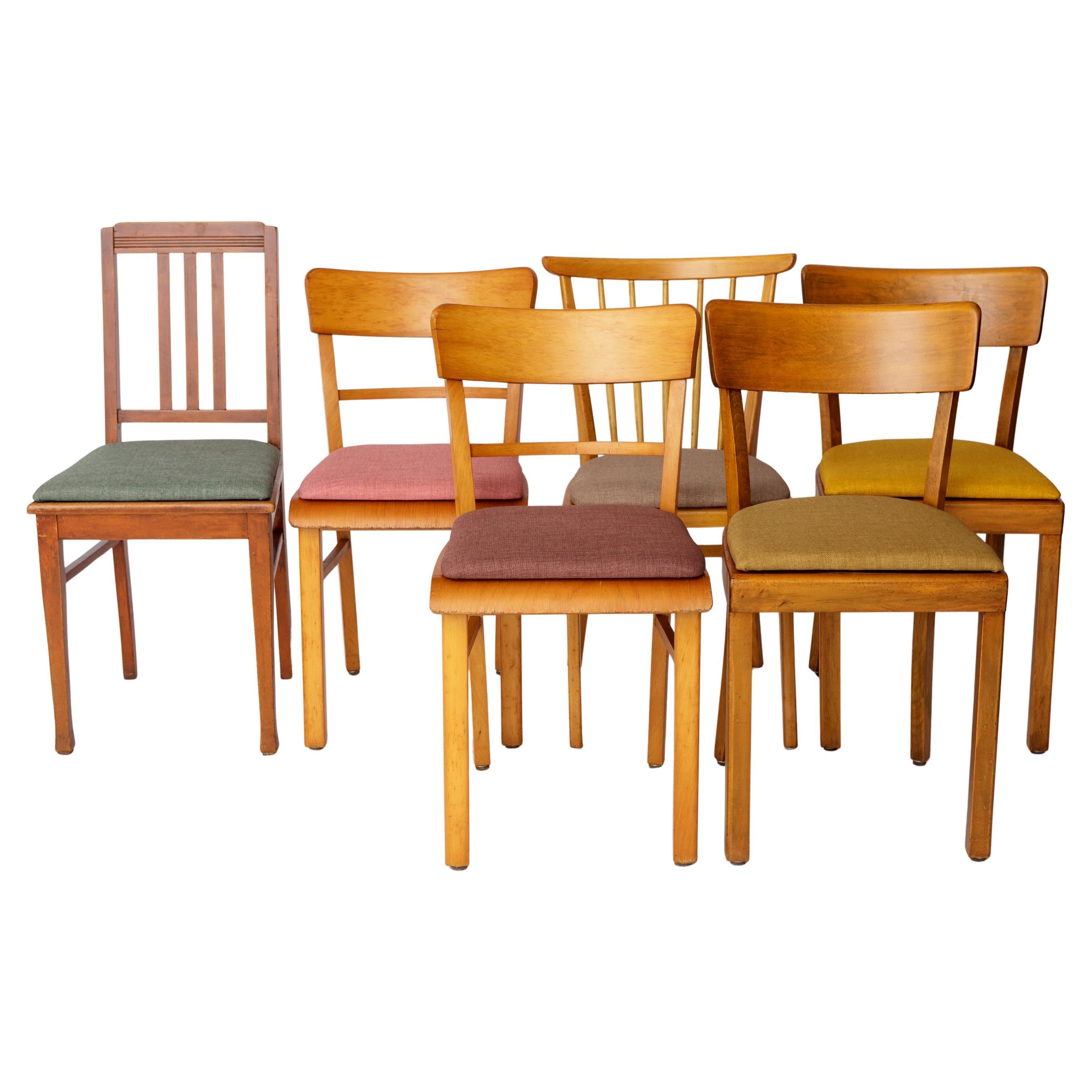 Juego de 6 sillas de comedor alemanas vintage, años 50-1960  Marcos de Madera de Haya en venta