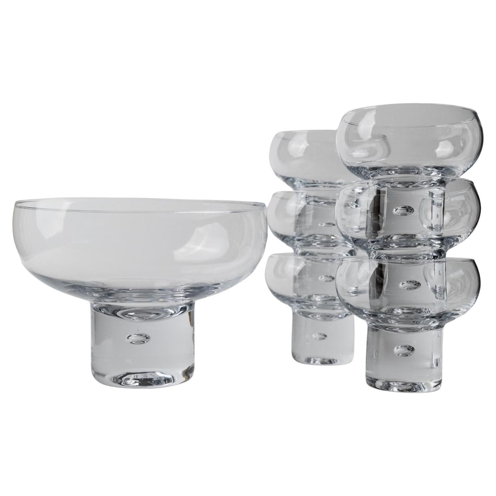 Ensemble de 6 verres vintage et 1 bol par Vicke Lindstrand pour Kosta Boda, Italie années 60