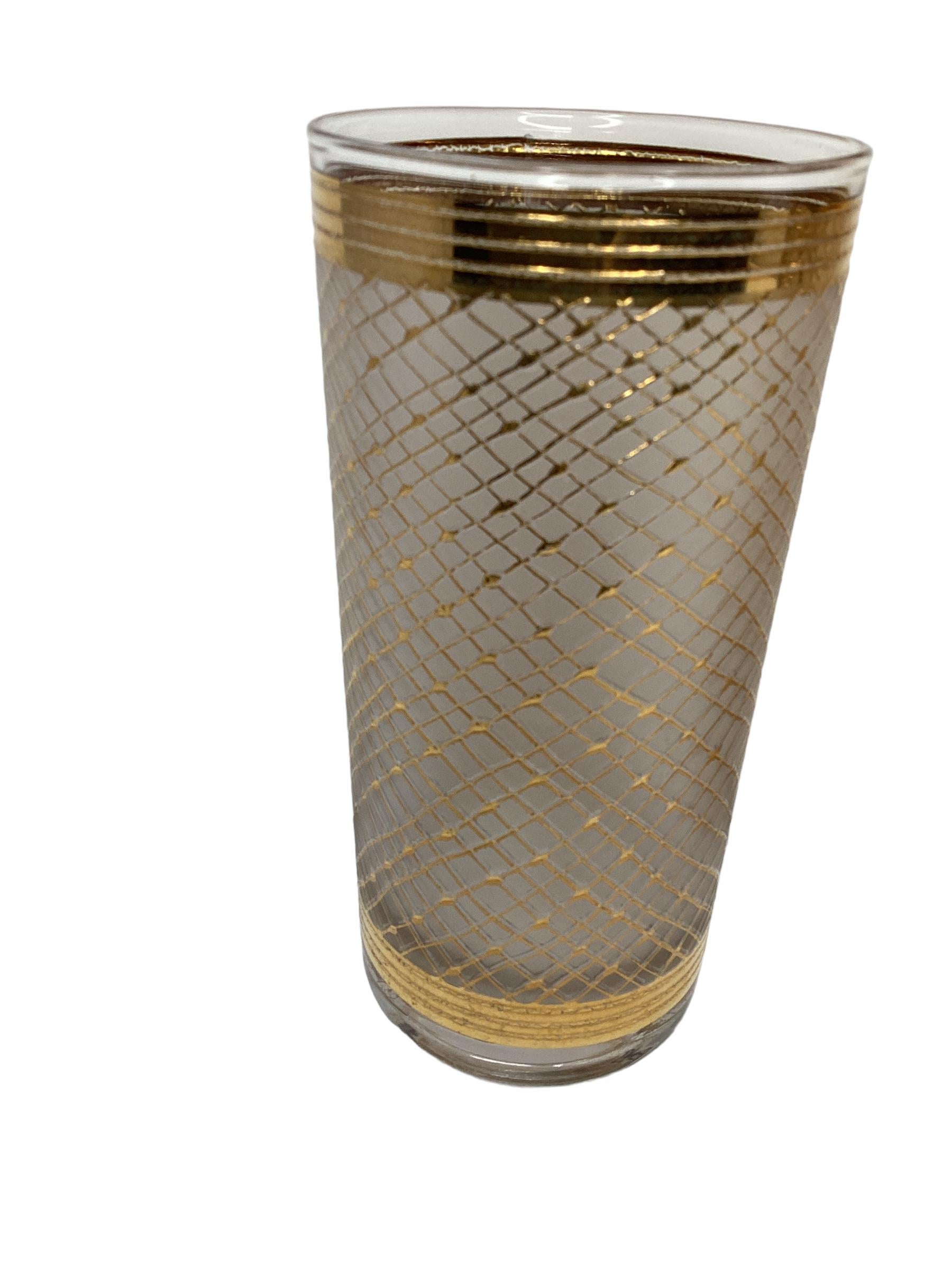 Mid-Century Modern Ensemble de 6 verres longs vintage décorés d'or en vente