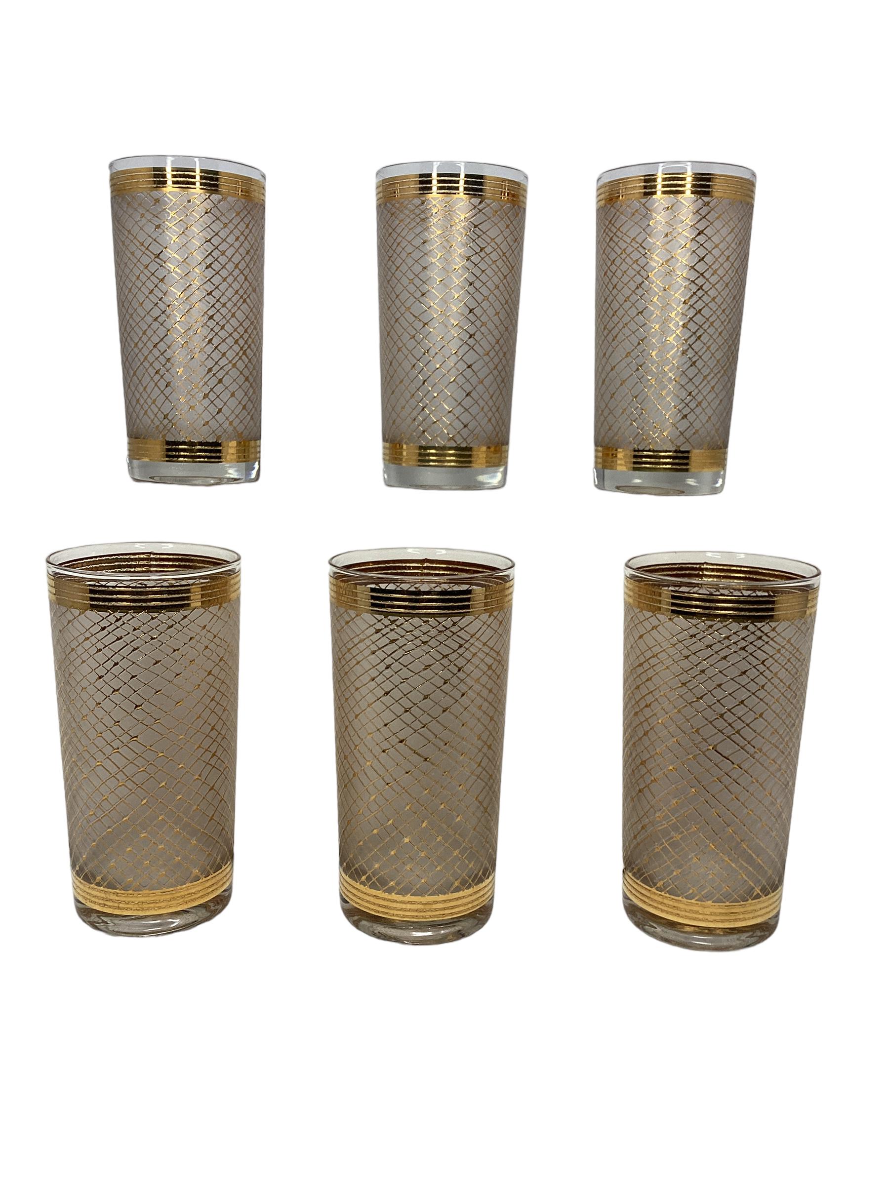 Ensemble de 6 verres longs vintage décorés d'or Bon état - En vente à Chapel Hill, NC