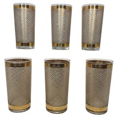 Ensemble de 6 verres longs vintage décorés d'or