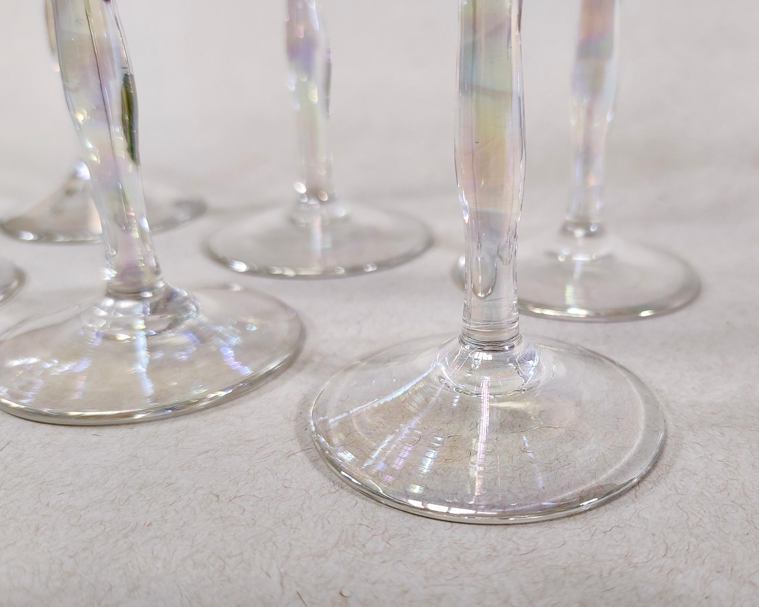 American Set of 6 Vintage Hand Blown Iridescent Luster Tulip Aperitif Glasses 1930s