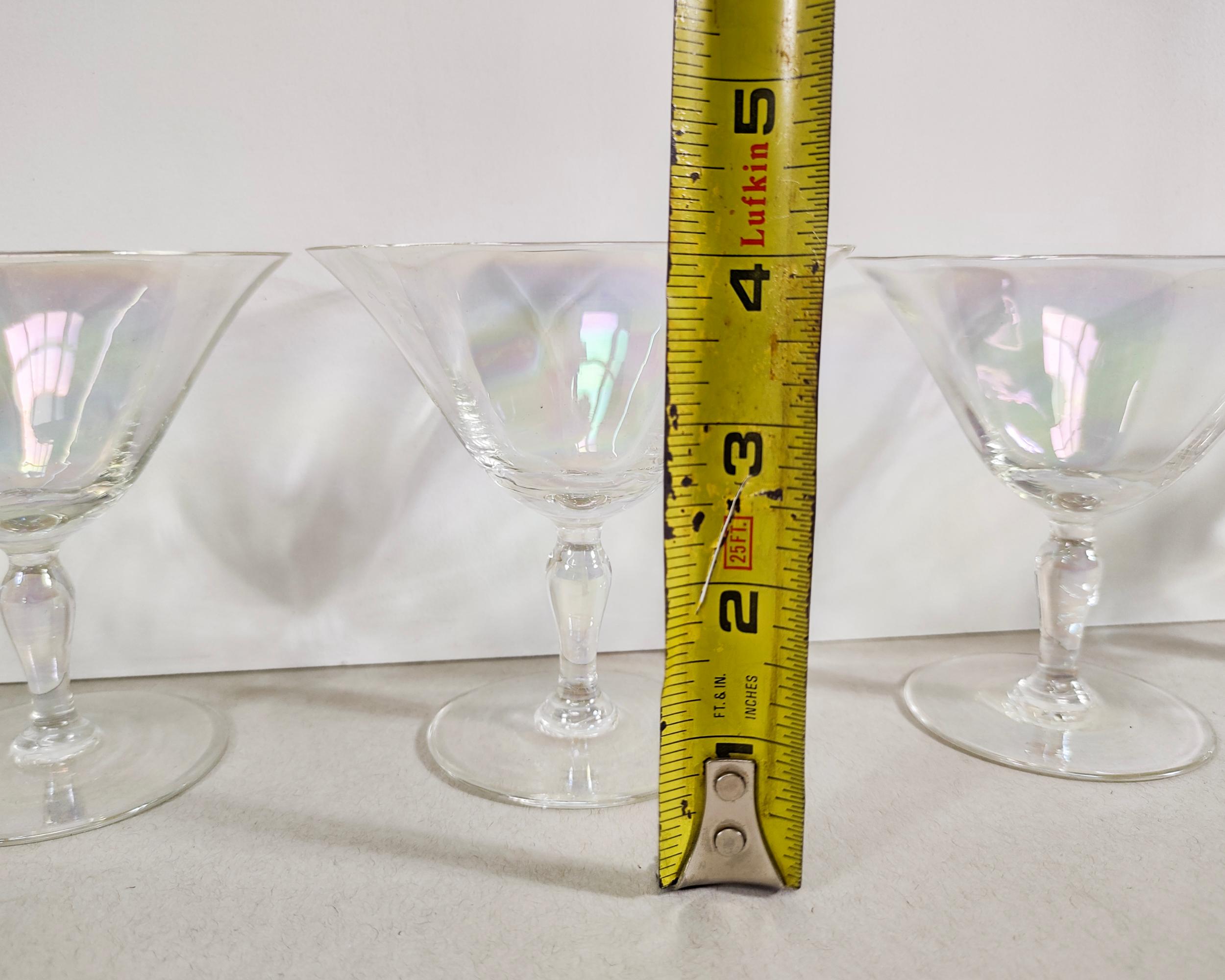 Set of 6 Vintage Hand Blown Iridescent Luster Tulip Coupe Glasses 1930s In Good Condition For Sale In Hawthorne, CA