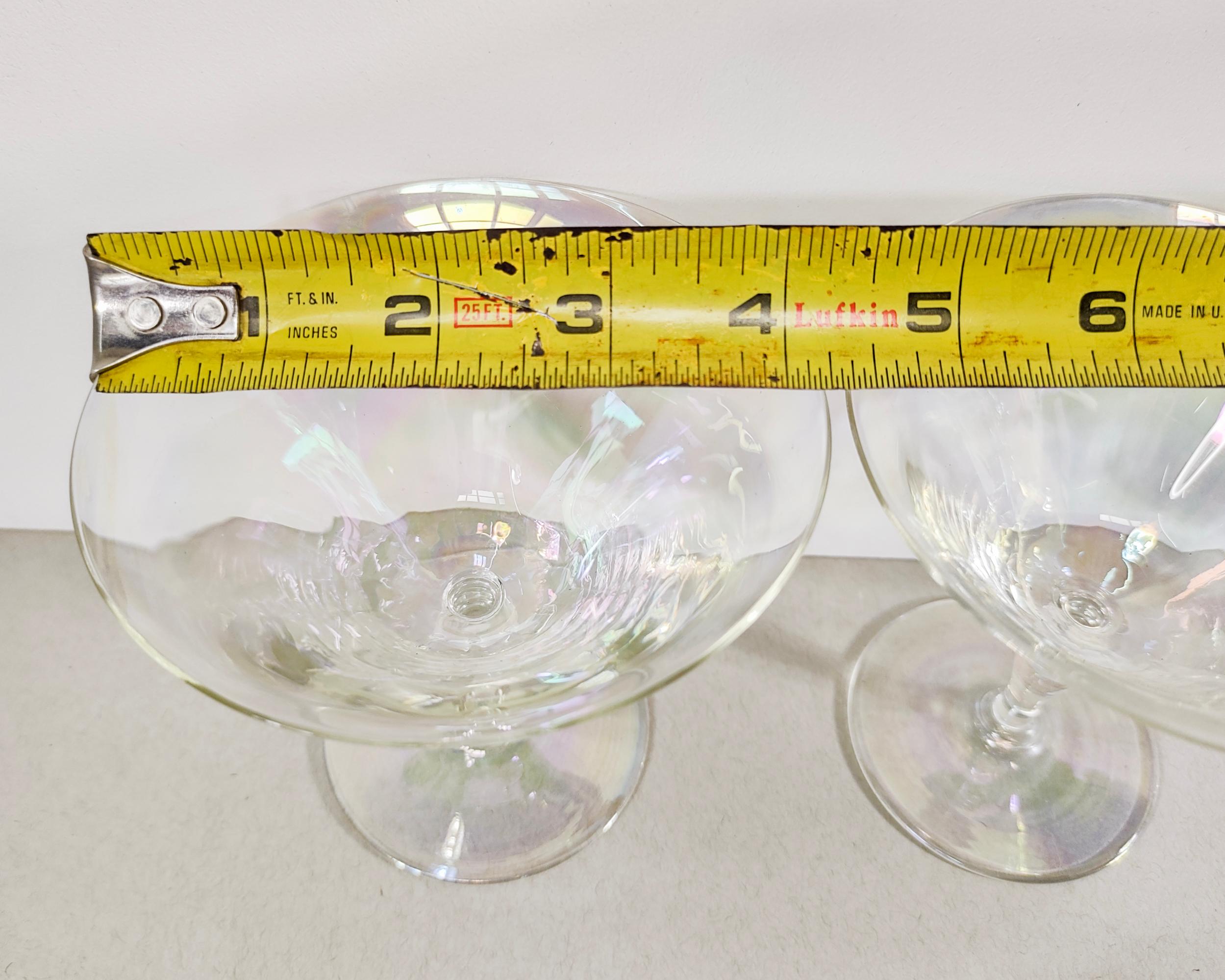 20th Century Set of 6 Vintage Hand Blown Iridescent Luster Tulip Coupe Glasses 1930s For Sale