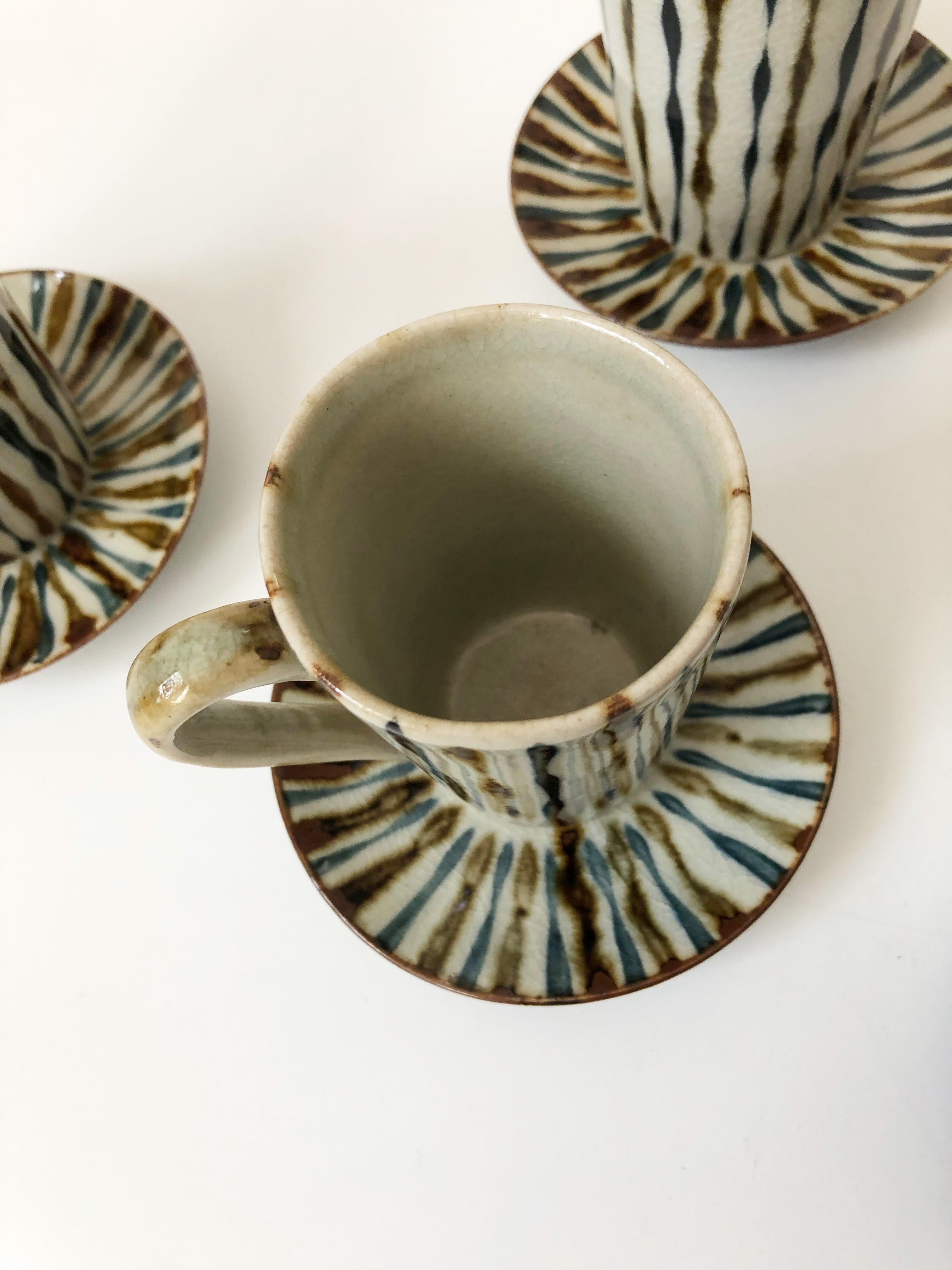 Organic Modern Set of 6 Vintage Handmade Pottery Demitasse Mugs