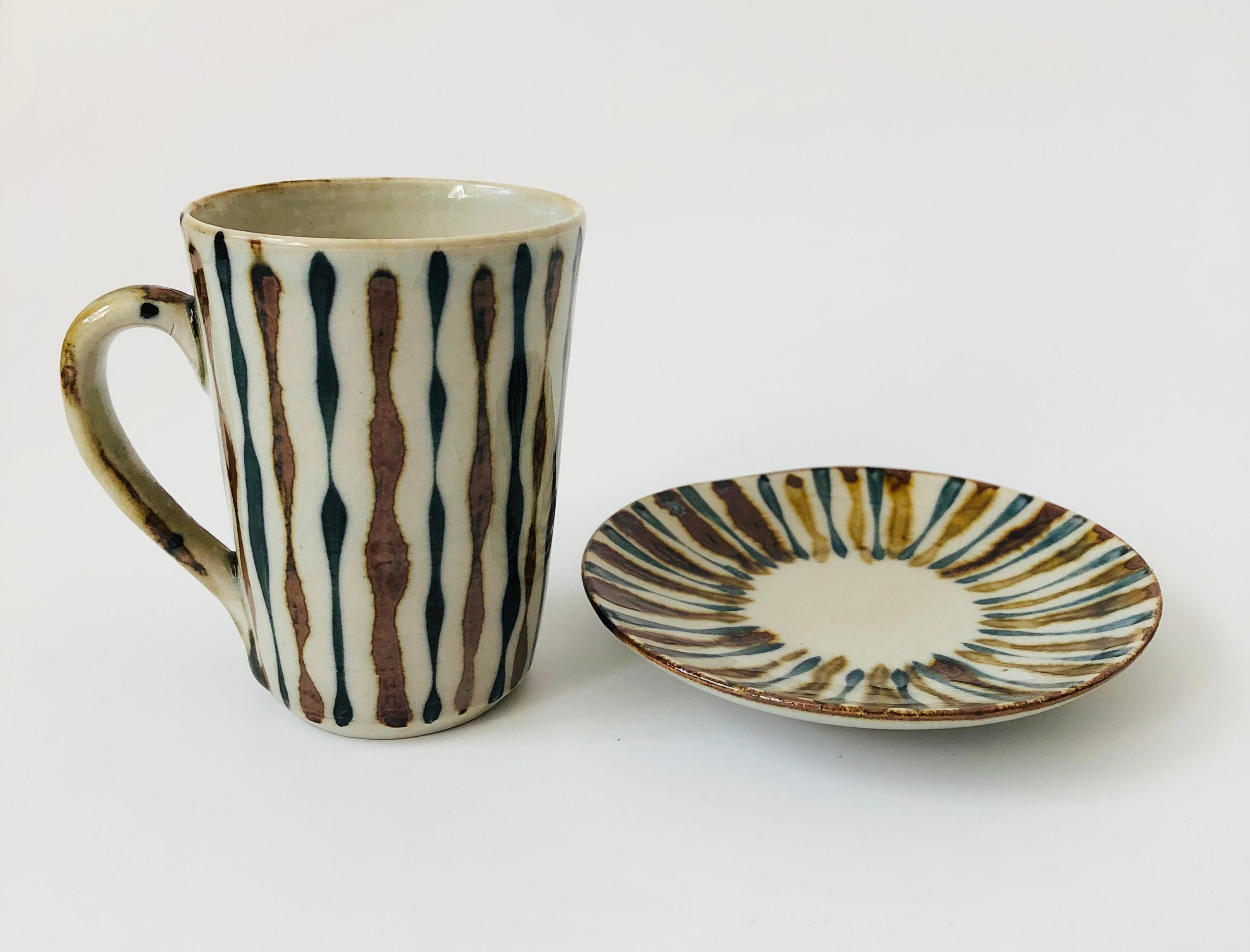 Asian Set of 6 Vintage Handmade Pottery Demitasse Mugs