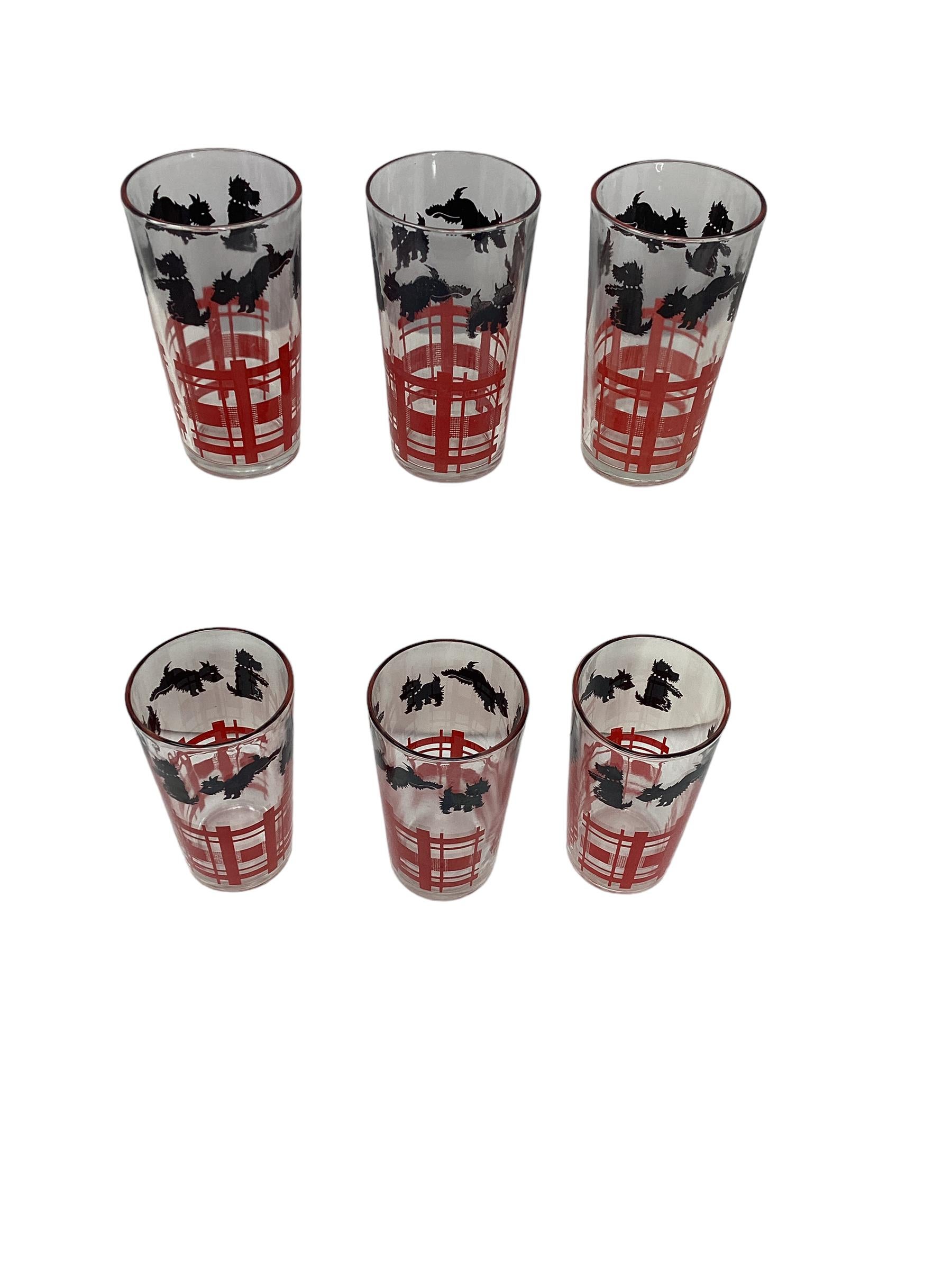 Mid-Century Modern Set of 6 Vintage Hazel-Atlas Scotty Dog Tumblers For Sale