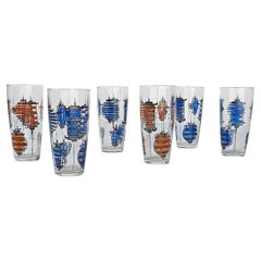 Set di 6 bicchieri Highball vintage decorati con lanterne cinesi, anni '60