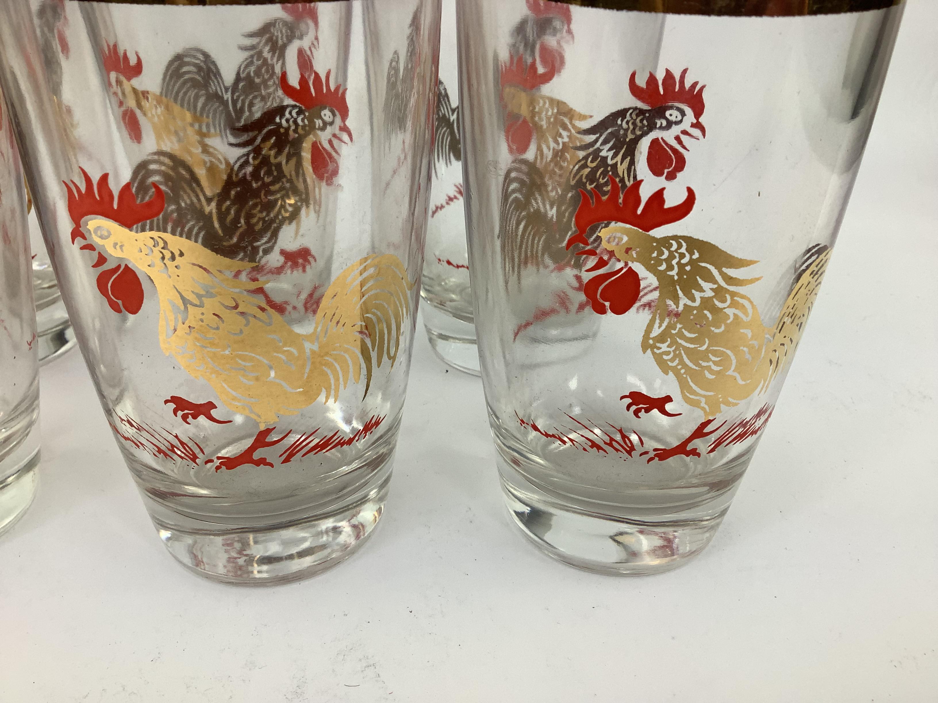 Set von 6 Vintage-Highballgläsern mit Hahnentrittdekoration (Moderne der Mitte des Jahrhunderts) im Angebot