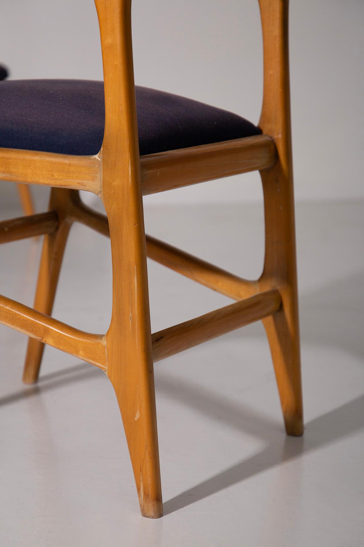 Ensemble de 6 chaises italiennes vintage en tissu bleu en vente 3