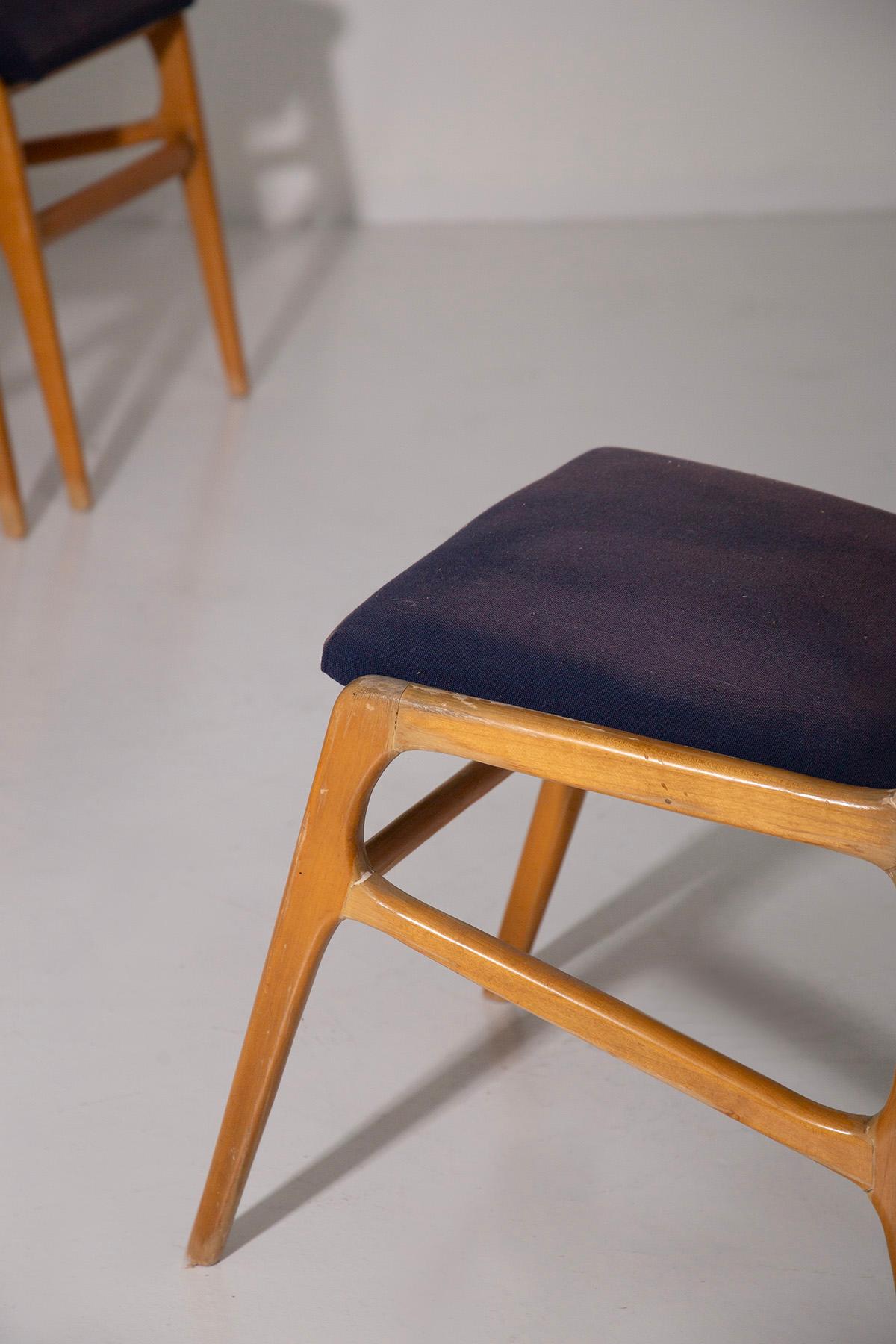 Tissu Ensemble de 6 chaises italiennes vintage en tissu bleu en vente