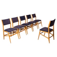 Set of 6 Vintage Iitalian chairs in blue fabric