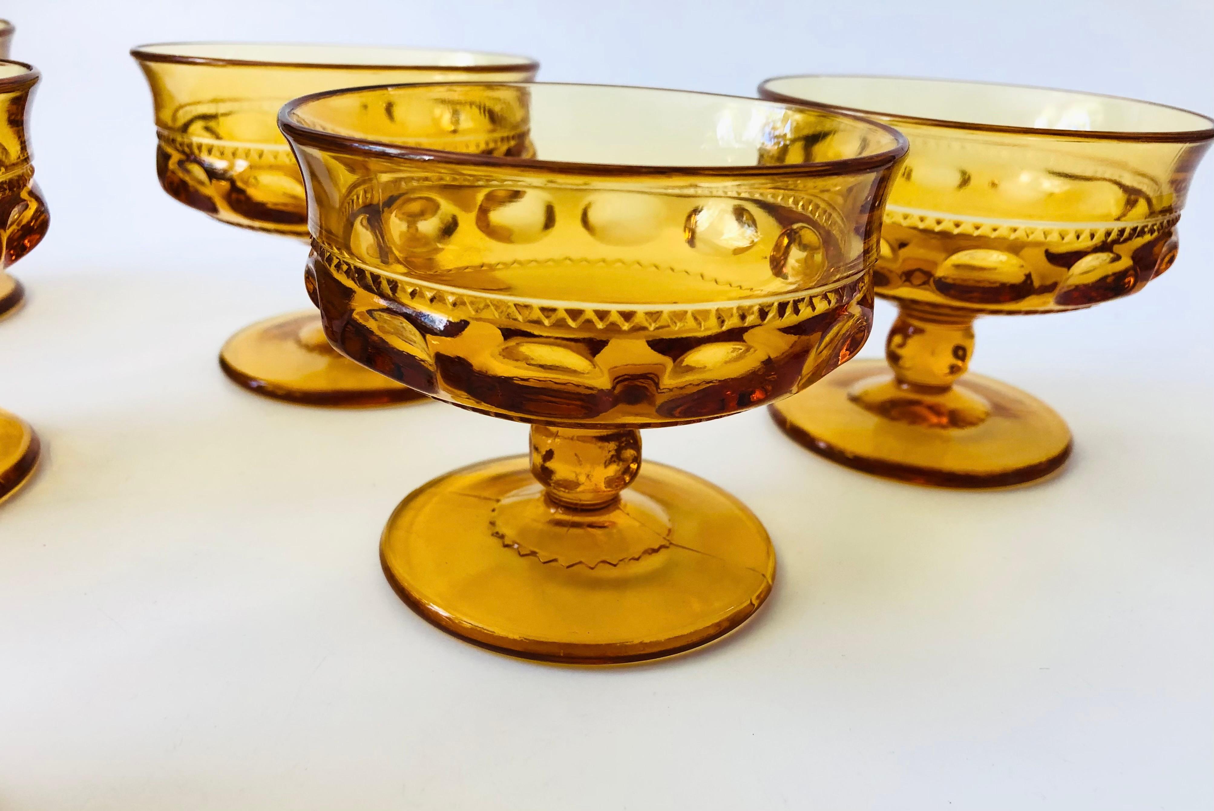 Bohemian Set of 6 Vintage Indiana Glass Kings Crown Amber Coupe Glasses