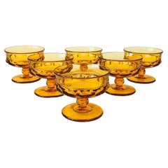 Set of 6 Retro Indiana Glass Kings Crown Amber Coupe Glasses
