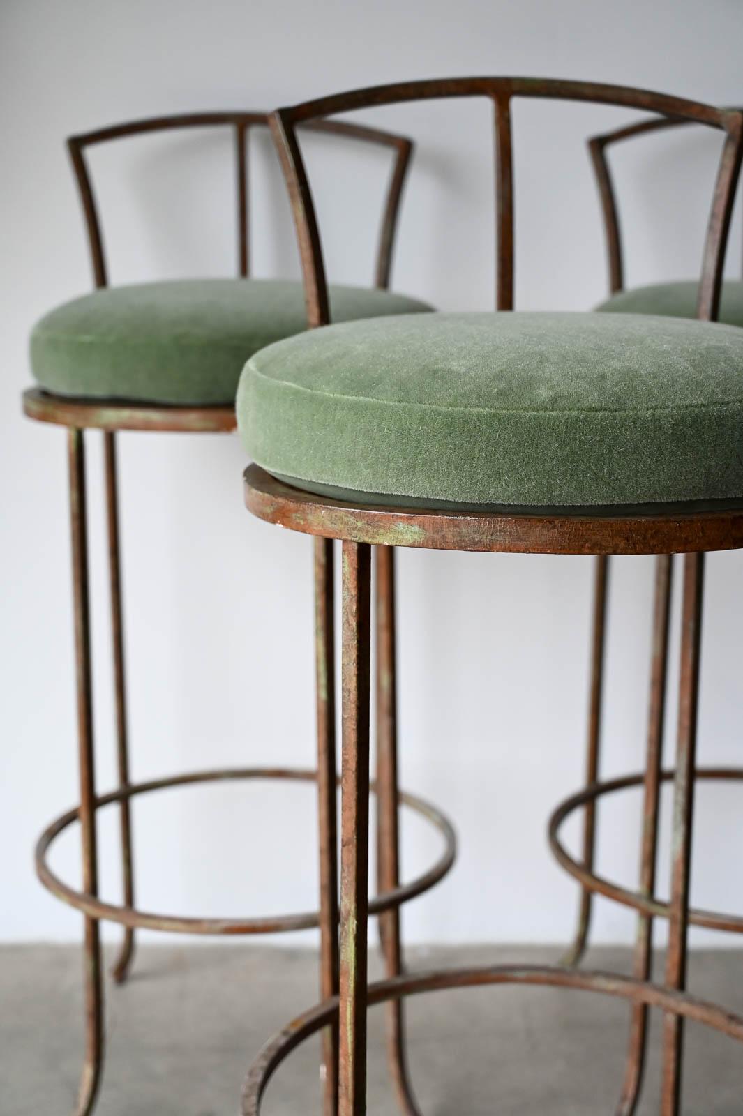 Set of 6 Vintage Iron and Mohair Barstools 2