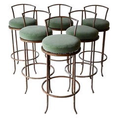 Set of 6 Vintage Iron and Mohair Barstools