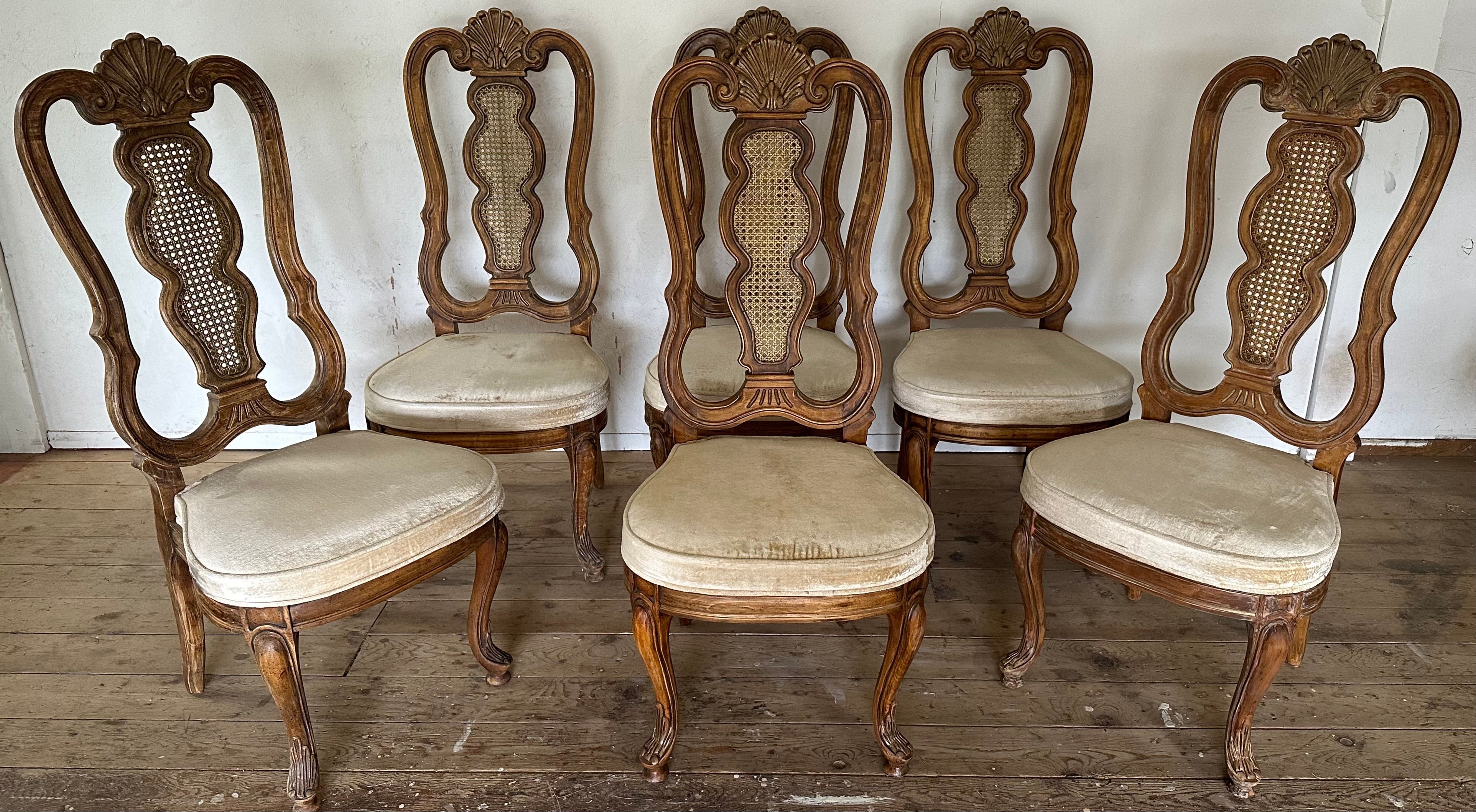 Renaissance Revival Set of 6 Vintage Italian Baroque Style Dining Room Side Chairs For Sale