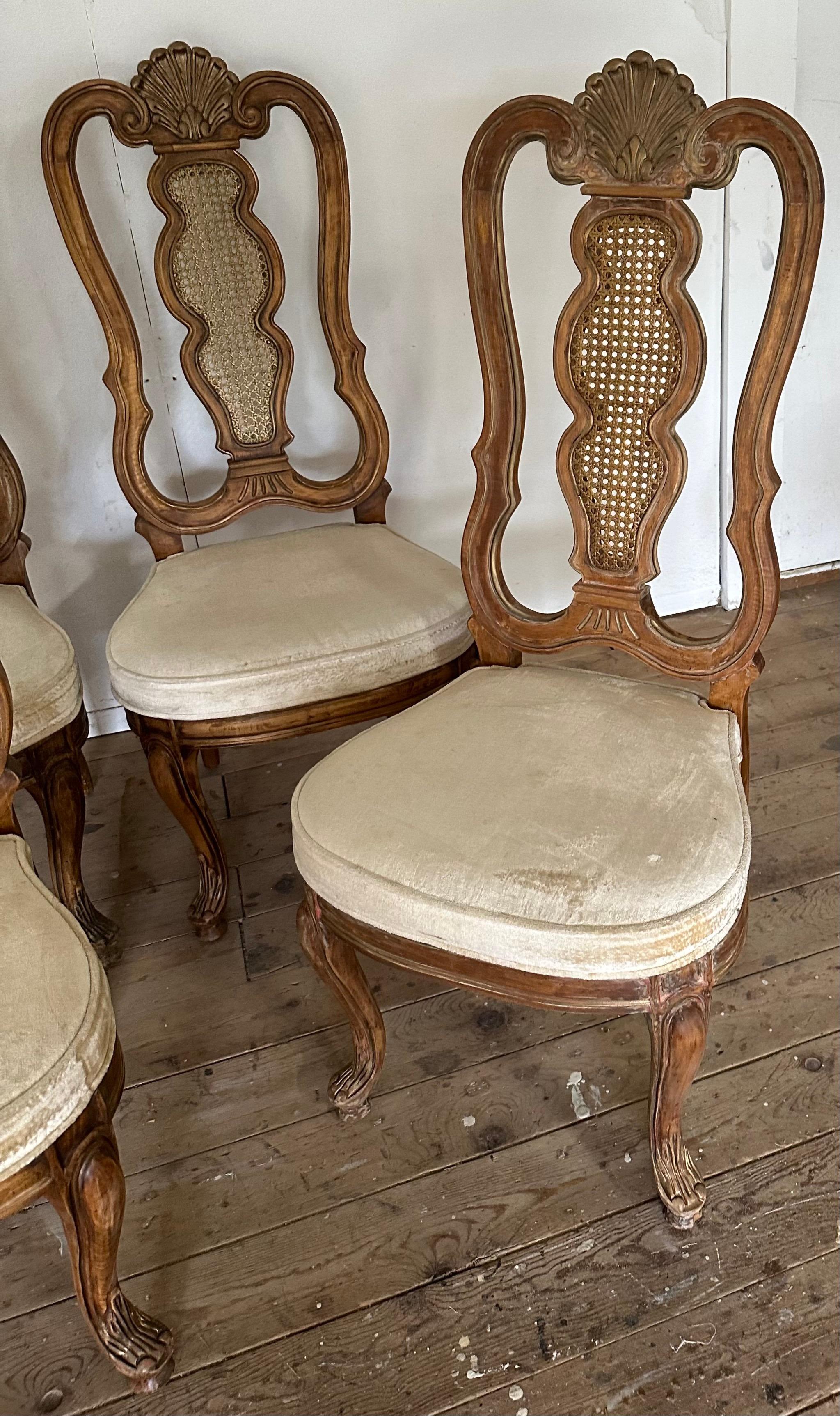 Caning Set of 6 Vintage Italian Baroque Style Dining Room Side Chairs For Sale