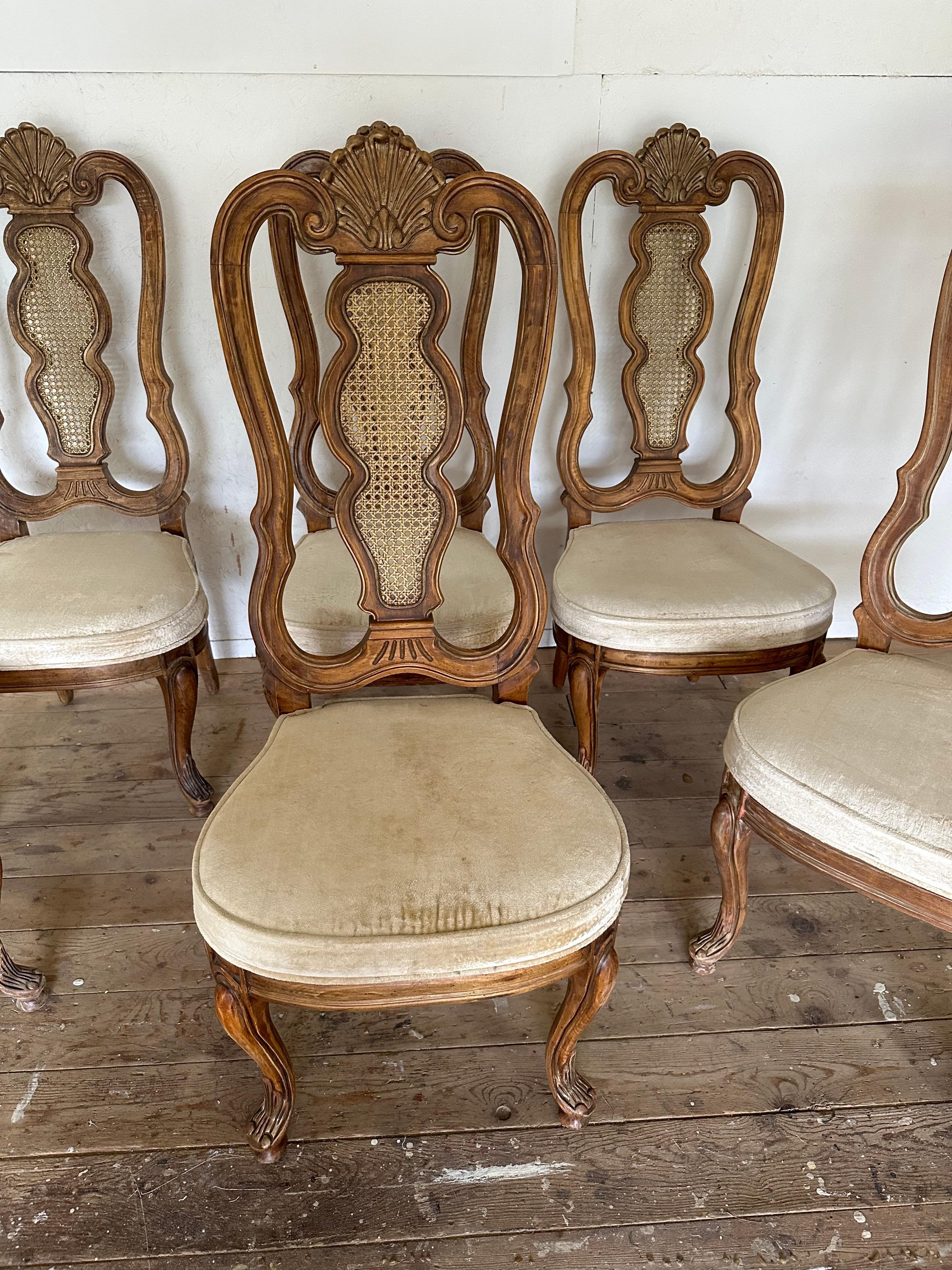 Wood Set of 6 Vintage Italian Baroque Style Dining Room Side Chairs For Sale