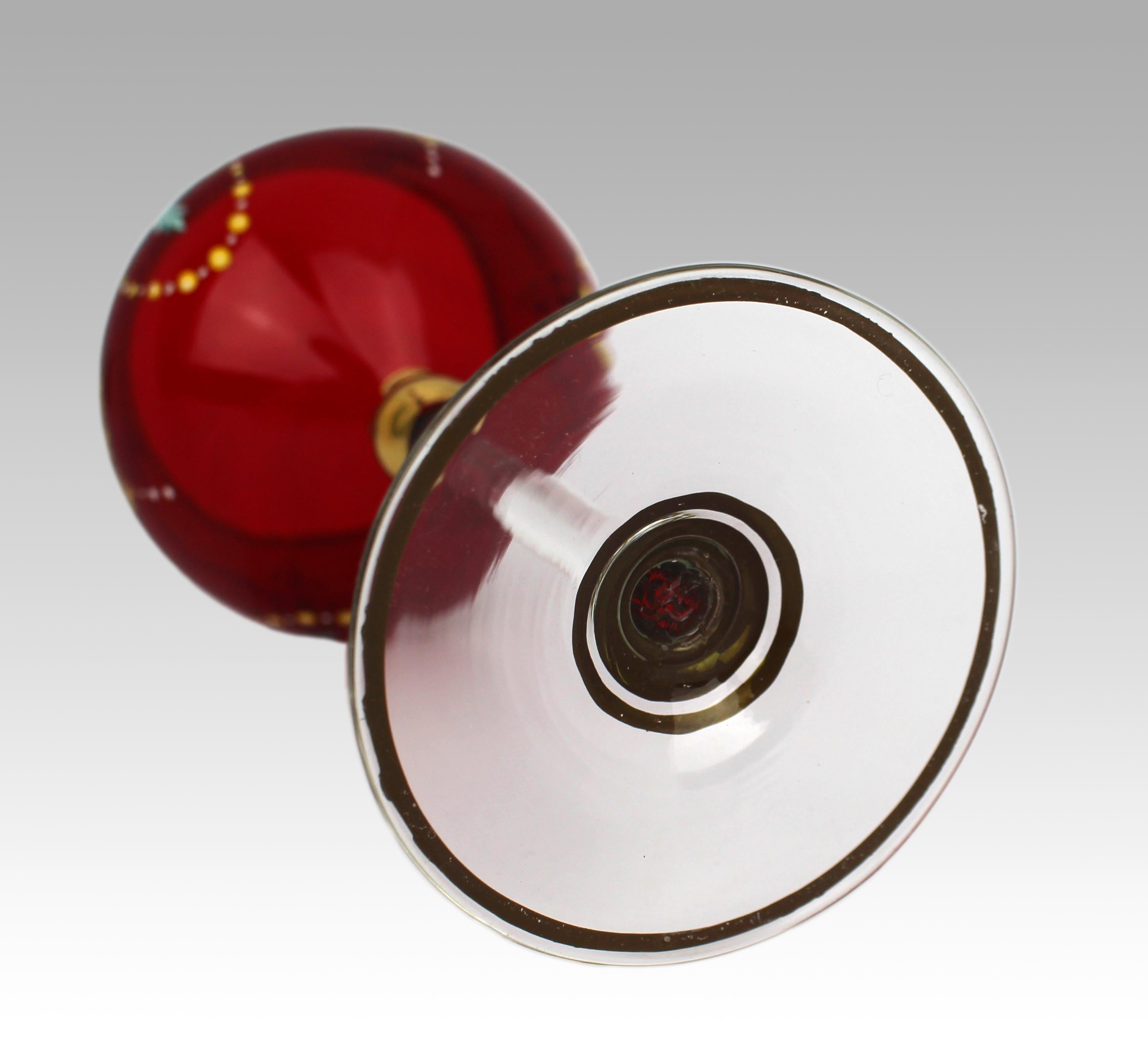 Satz von 6 Vintage Italian Enamelled & Gilt Ruby Red Glaspokale im Angebot 2