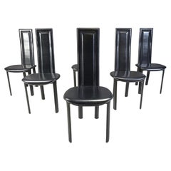 Set of 6 vintage italian high back leather dining chairs, 1980s
