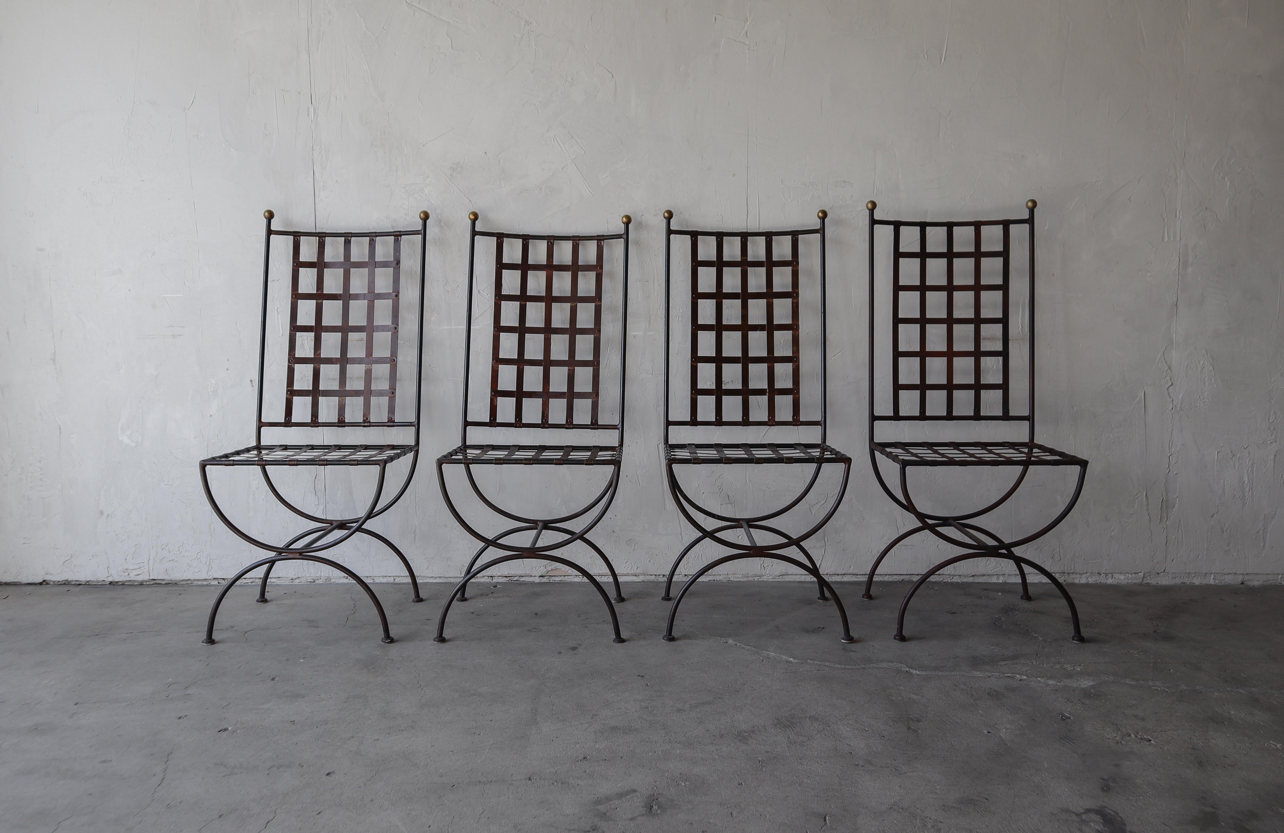 Set of 6 Vintage Italian Iron and Brass Garden Dining Chairs In Good Condition In Las Vegas, NV
