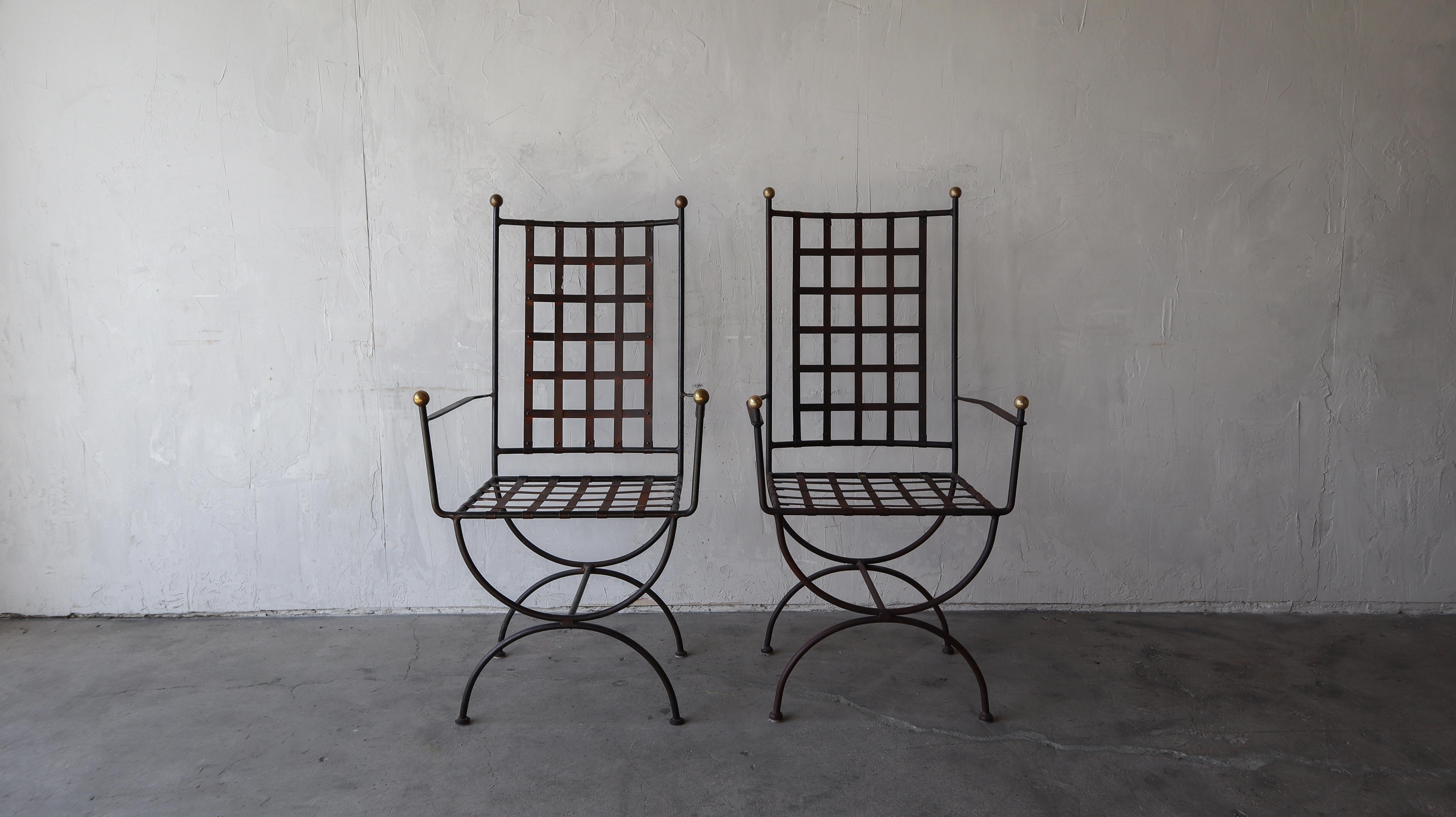 20th Century Set of 6 Vintage Italian Iron and Brass Garden Dining Chairs