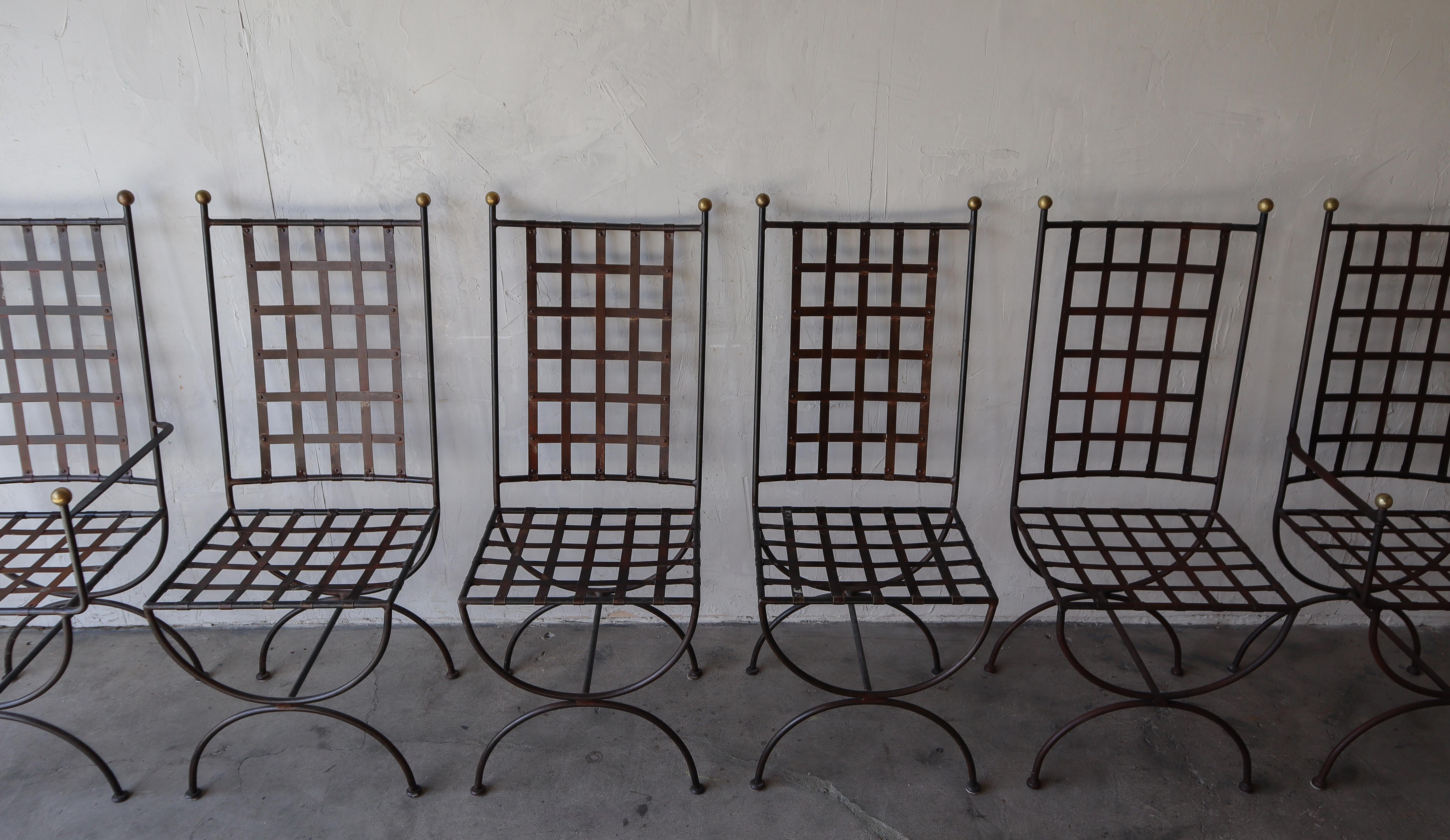 Set of 6 Vintage Italian Iron and Brass Garden Dining Chairs 1