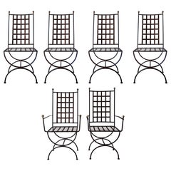 Set of 6 Vintage Italian Iron and Brass Garden Dining Chairs