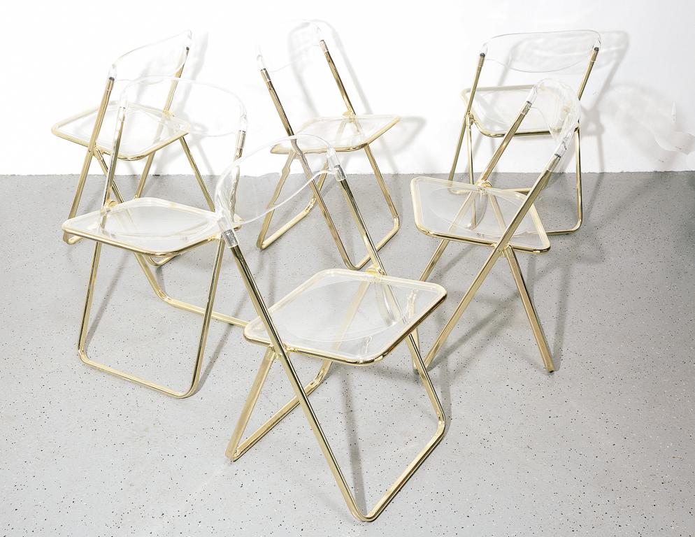 Fin du 20e siècle Ensemble de 6 chaises pliantes italiennes vintage en lucite