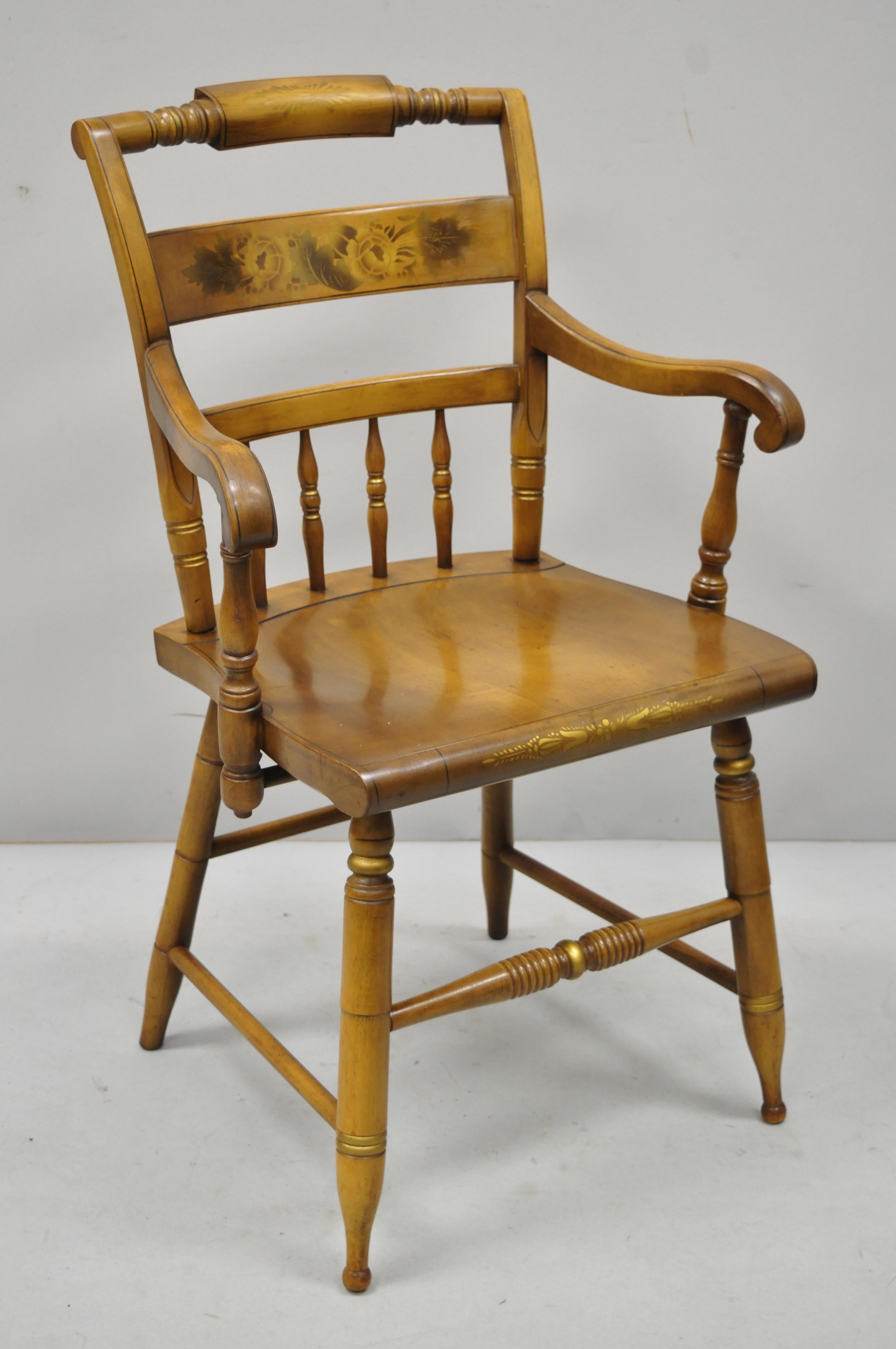 Maple Set of 6 Vintage L. Hitchcock Stenciled Farmhouse Harvest Dining Chairs
