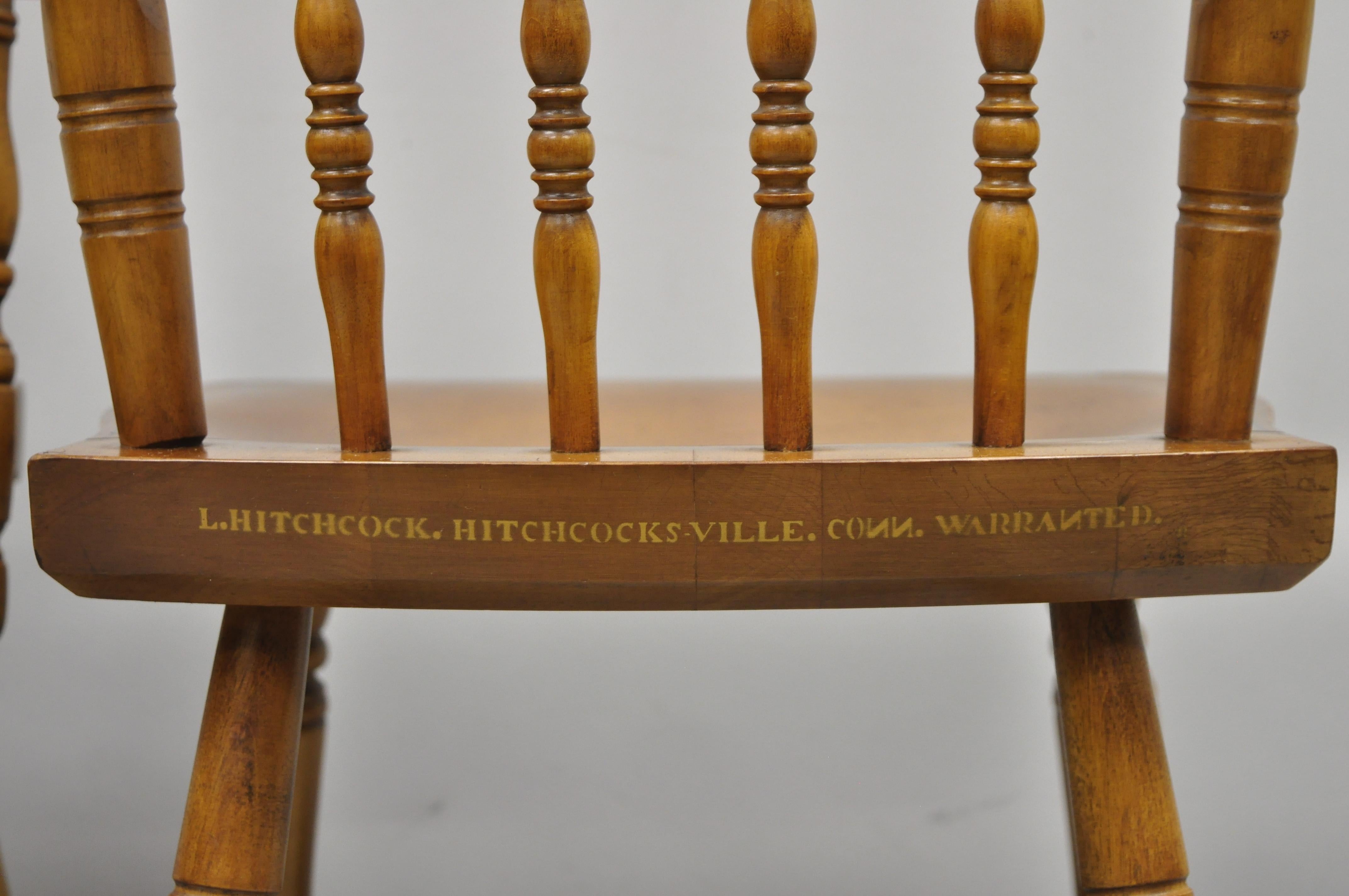 American Colonial Set of 6 Vintage L. Hitchcock Stenciled Farmhouse Harvest Dining Chairs