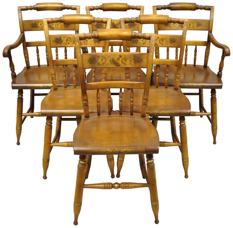 Set Of 6 Vintage L Hitchcock Stenciled Farmhouse Harvest Dining Chairs At 1stdibs
