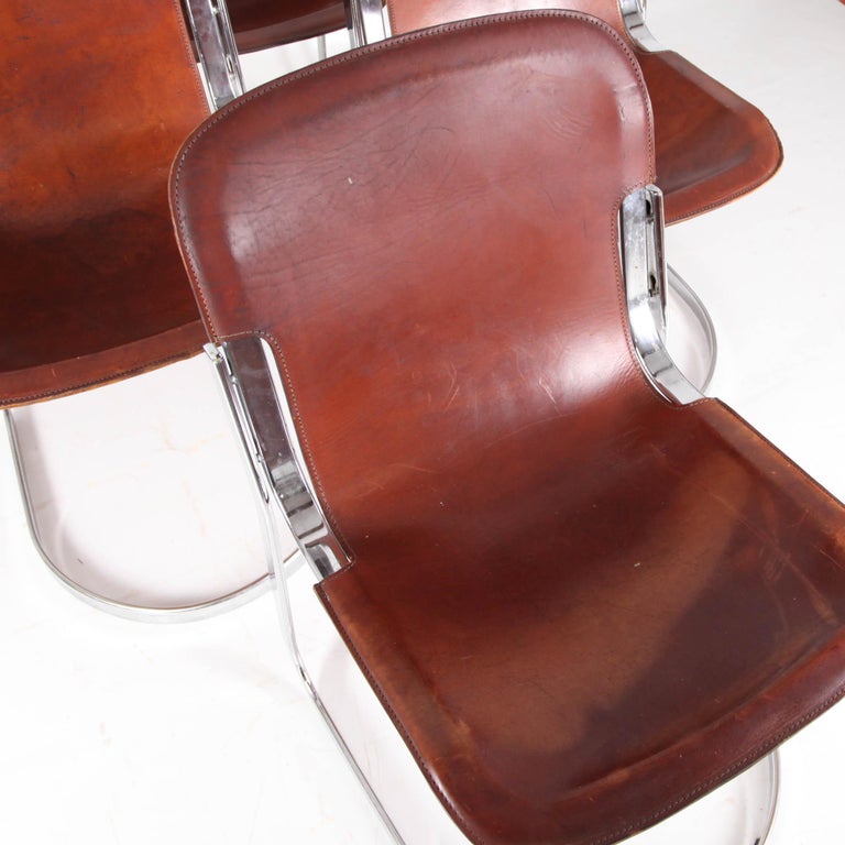 set of 6 vintage leather and chrome metal chairs For Sale at 1stDibs