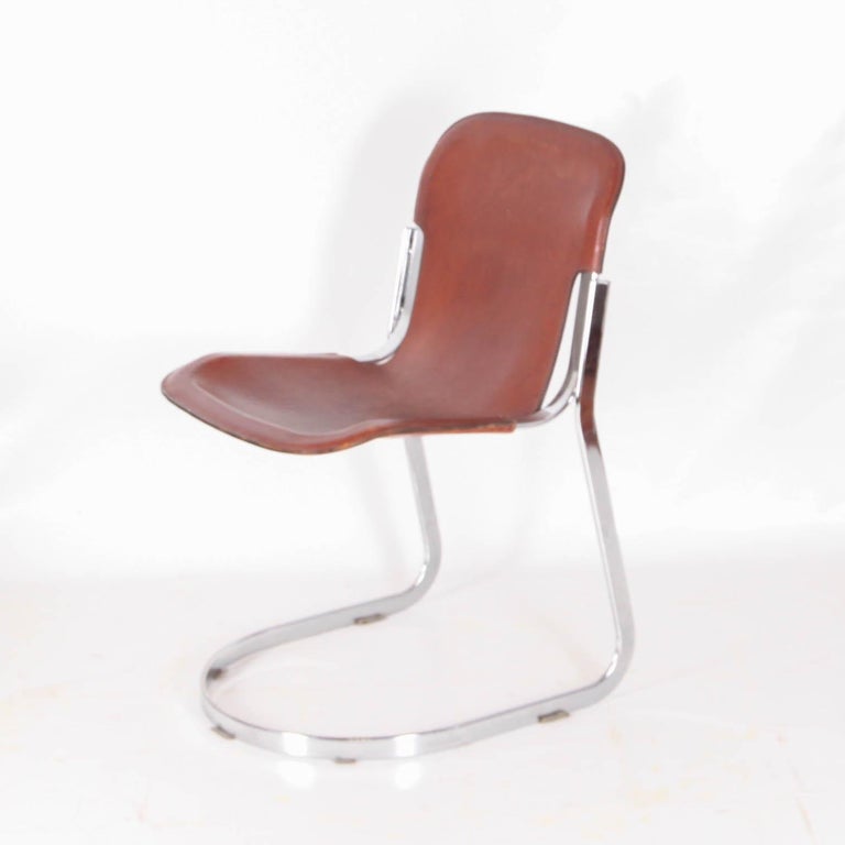 set of 6 vintage leather and chrome metal chairs For Sale at 1stDibs