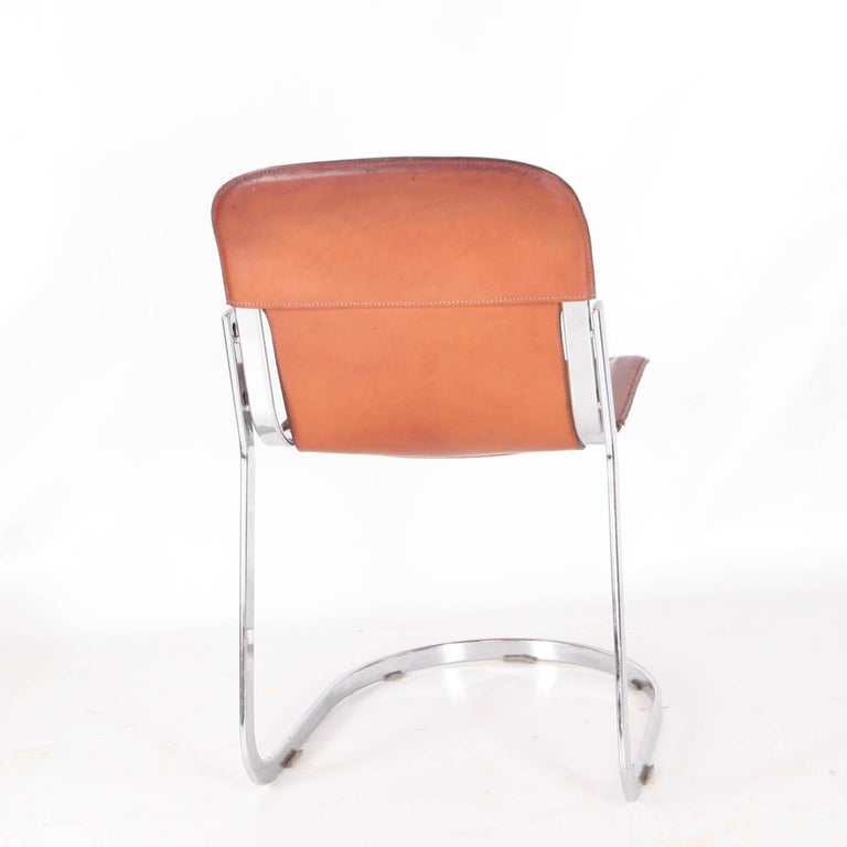 set of 6 vintage leather and chrome metal chairs For Sale at 1stDibs