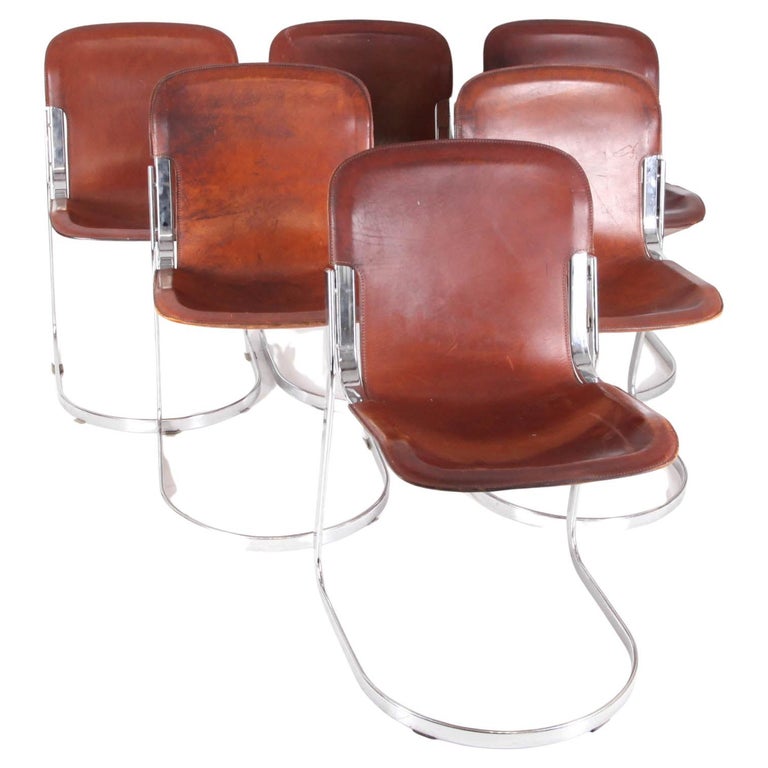 set of 6 vintage leather and chrome metal chairs For Sale at 1stDibs