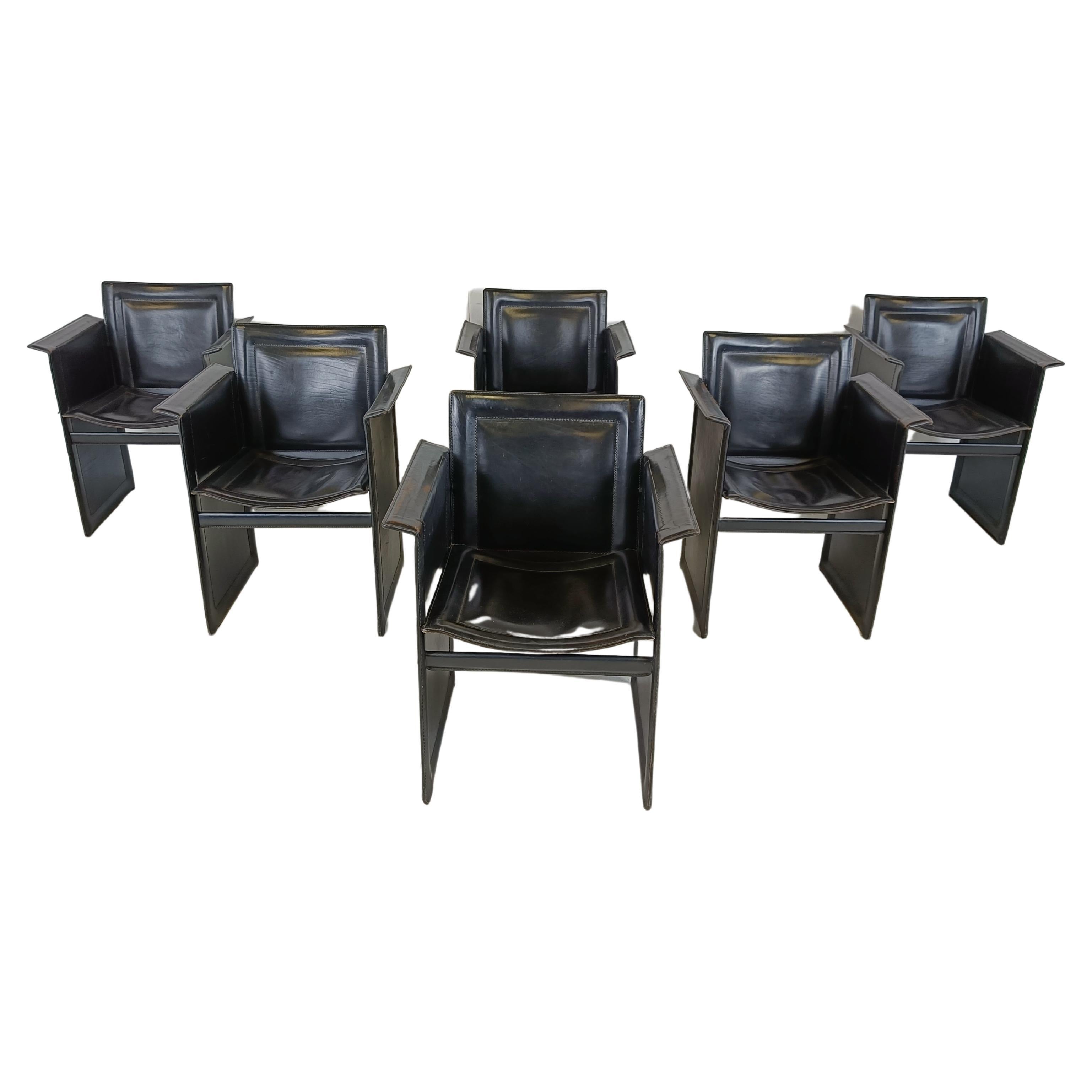 Set of 6 vintage leather armchairs by Arrben Italy, 1970s  For Sale