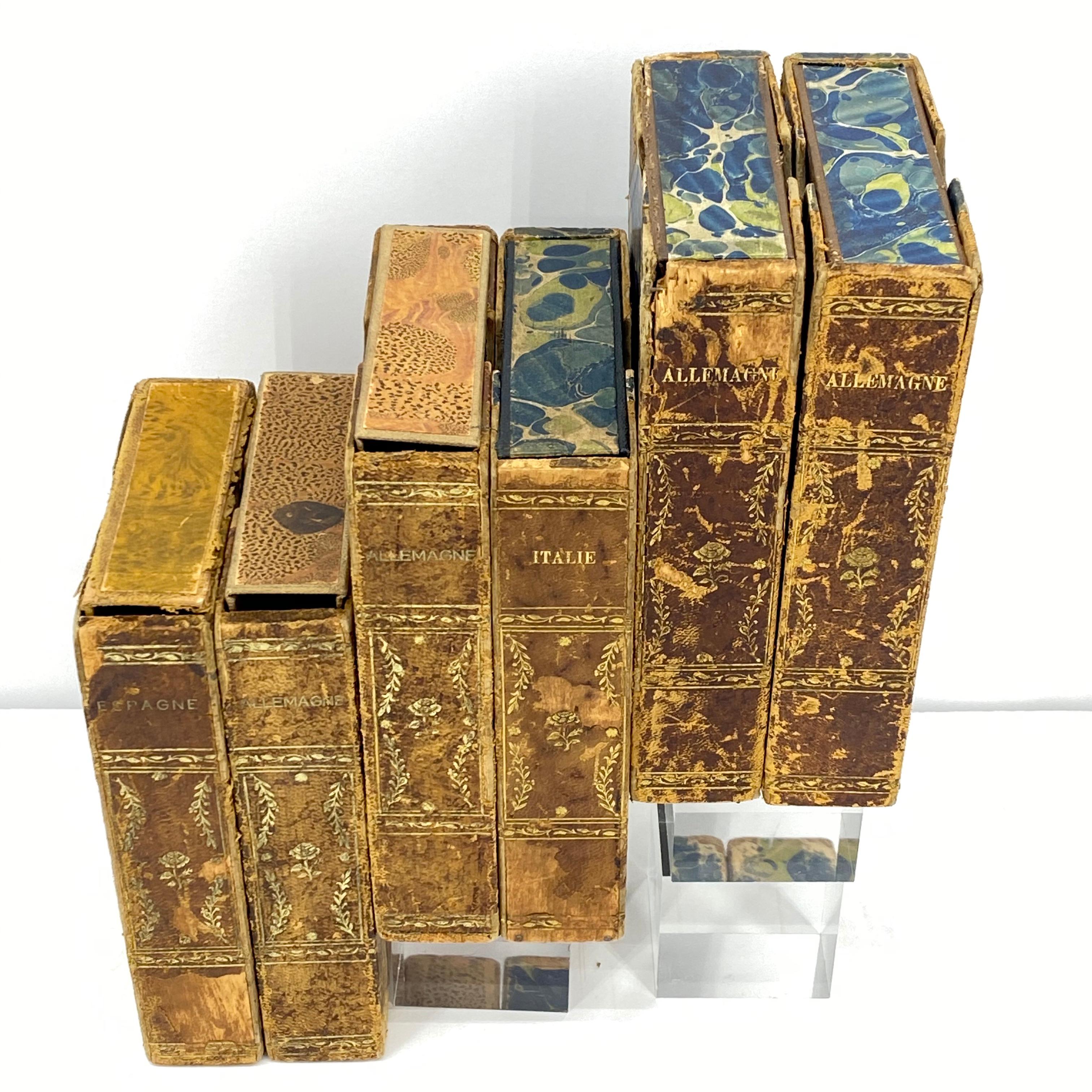 Italian Set of 6 Vintage Leather Bound Book Boxes